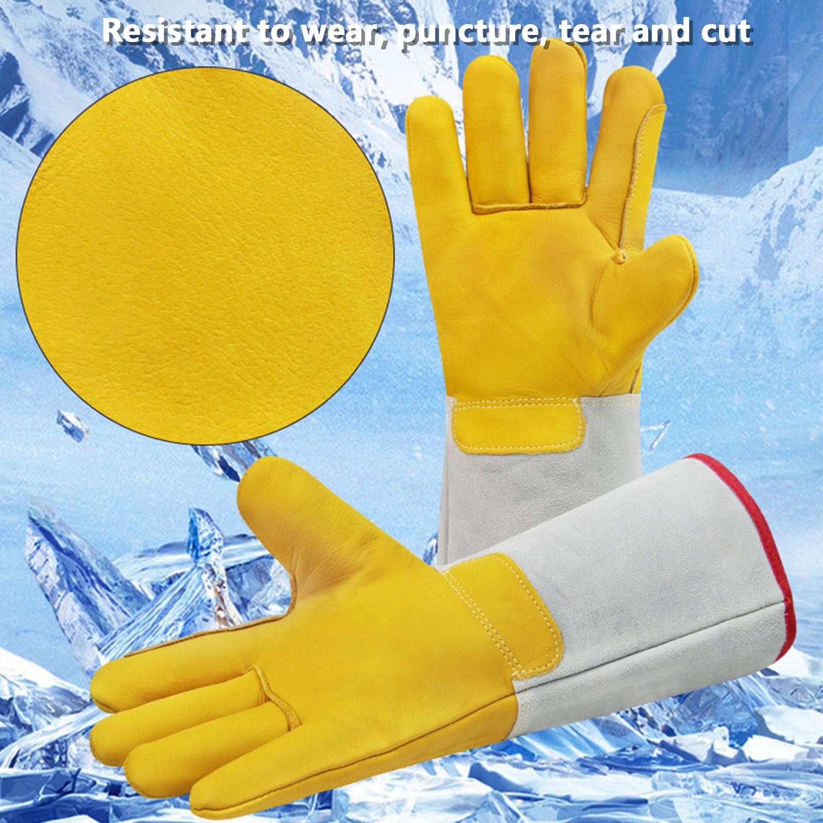 320 ℉ Guanti Protettivi per Basse Temperature, Guanti Criogenici in Pelle Impermeabili di Sicurezza Guanti Azoto Liquido LN2 per Conservazione Frigorifera di Azoto Liquido con