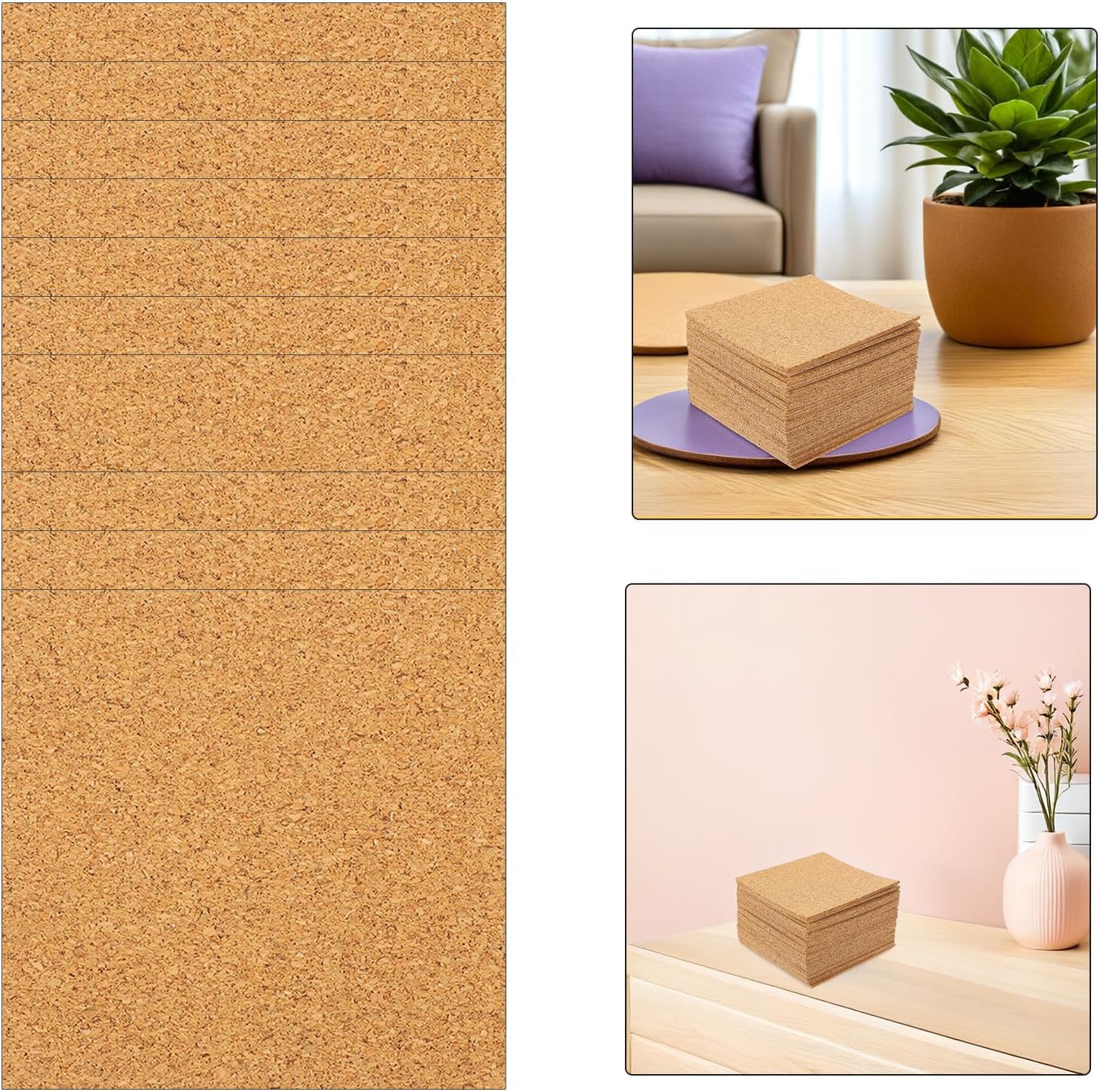 Cork Sheets Squares Decorative and Stylish Self-Adhesive 4 Inch 40pcs Reusable Soundproofing Cork Boards for Wall and Table Use for Kitchens and Offices