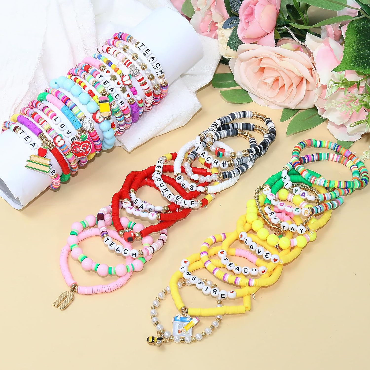 40 Pcs Bracelets for Women Stretch Stackable Elastic Layering Friendship Bracelet, Boho Summer Beach Jewelry Party Favors Gift Party Supplies - Image 4