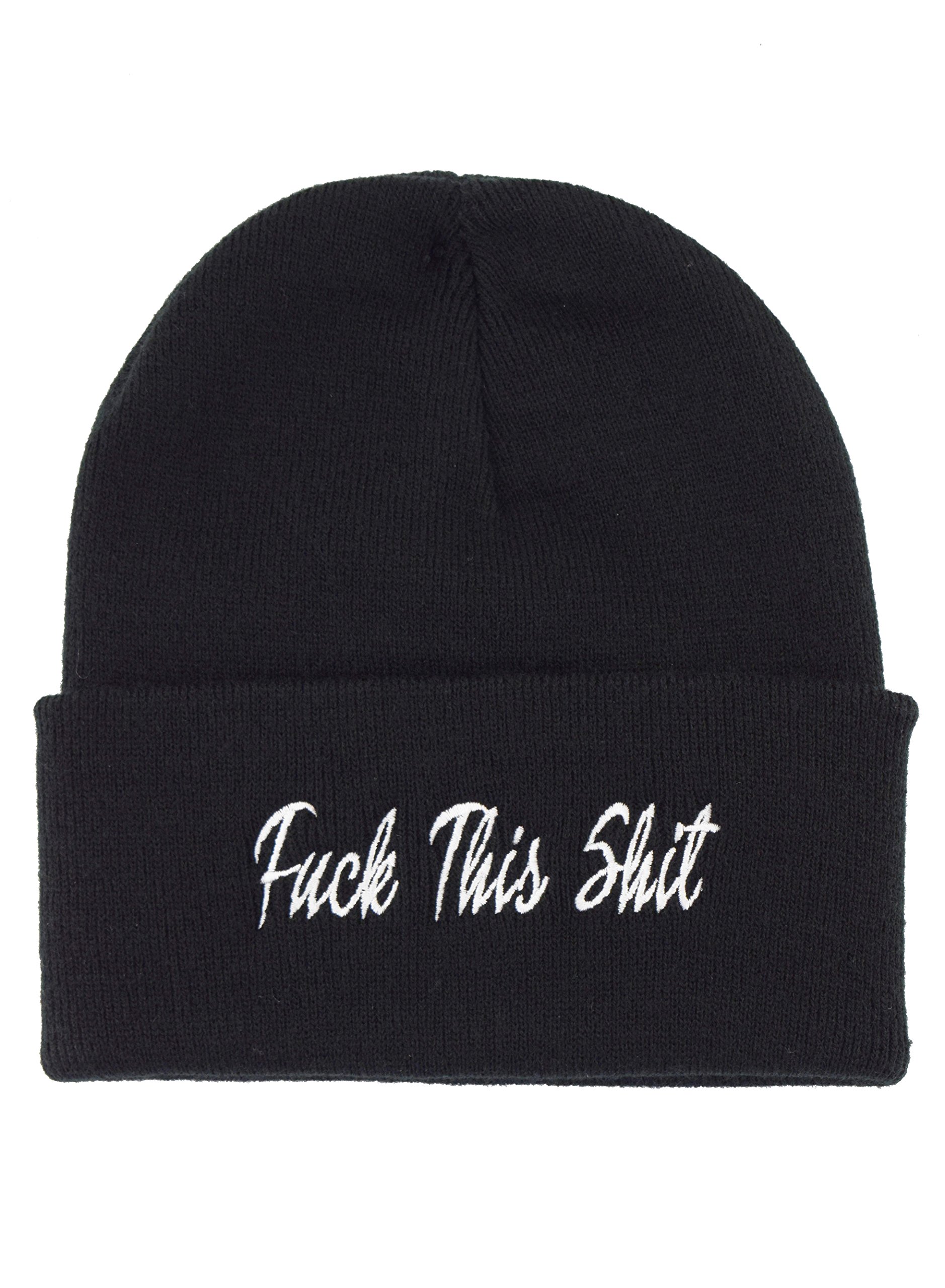 Nostalgic Clothing F ck This Sh t Embroidered Slogan Knitted Beanie Hat Black