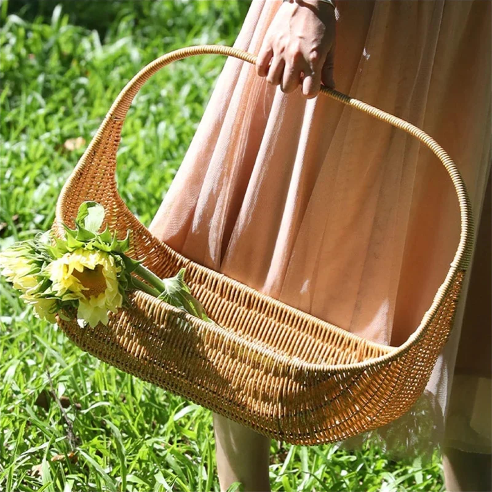 Eierkörbe Weiden-Picknickkorb mit Griff, Oben offen, Garten, Erntekorb, Obst, Gemüse, Süßigkeiten(Style01)