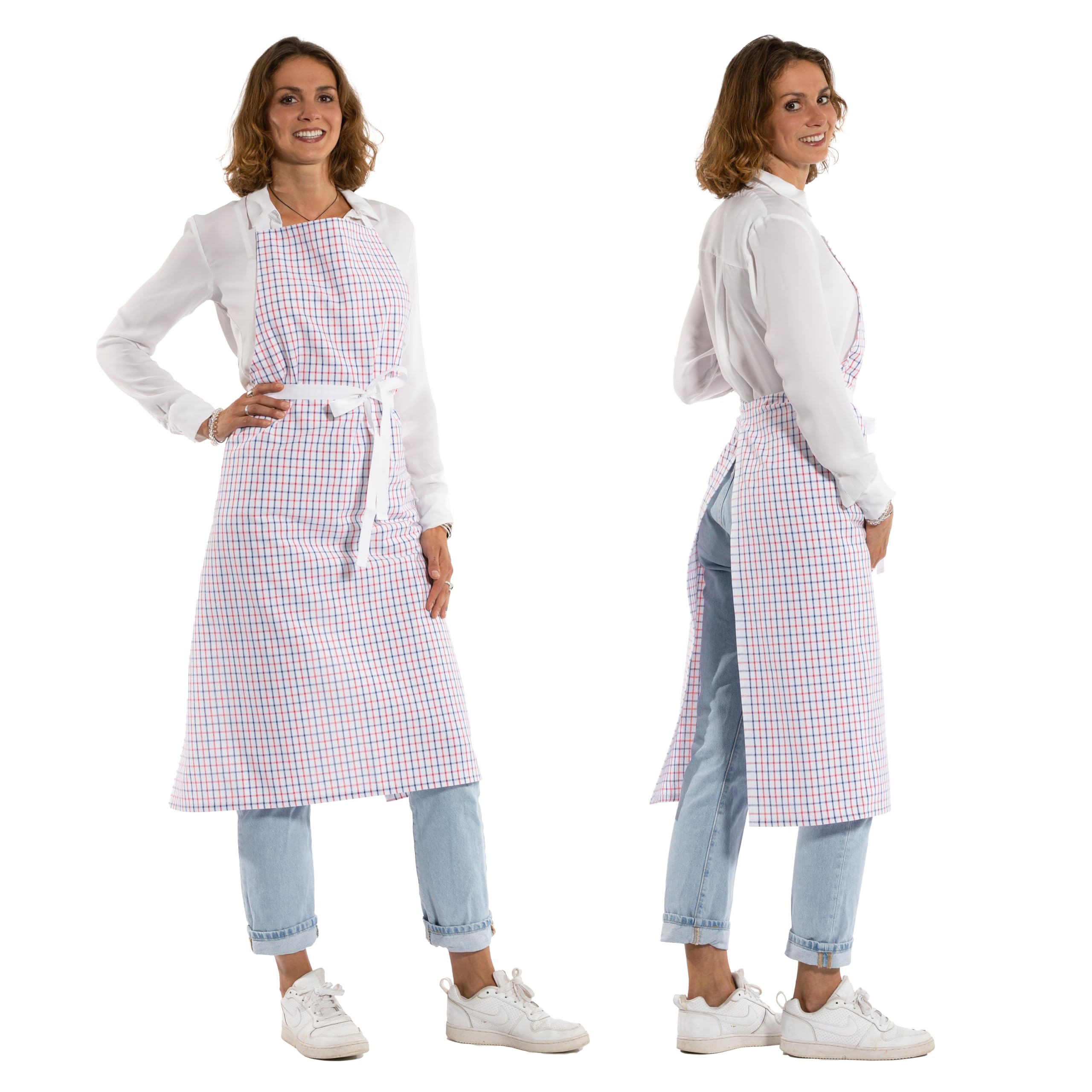 ZOLLNER Kochschürze - robuste und langlebige Grillschürze - Unisex - Baumwolle - 84x100 cm - mit Bindebänder für optimalen Halt - waschbar bis 95°C - weiß-rot-blau-kariert