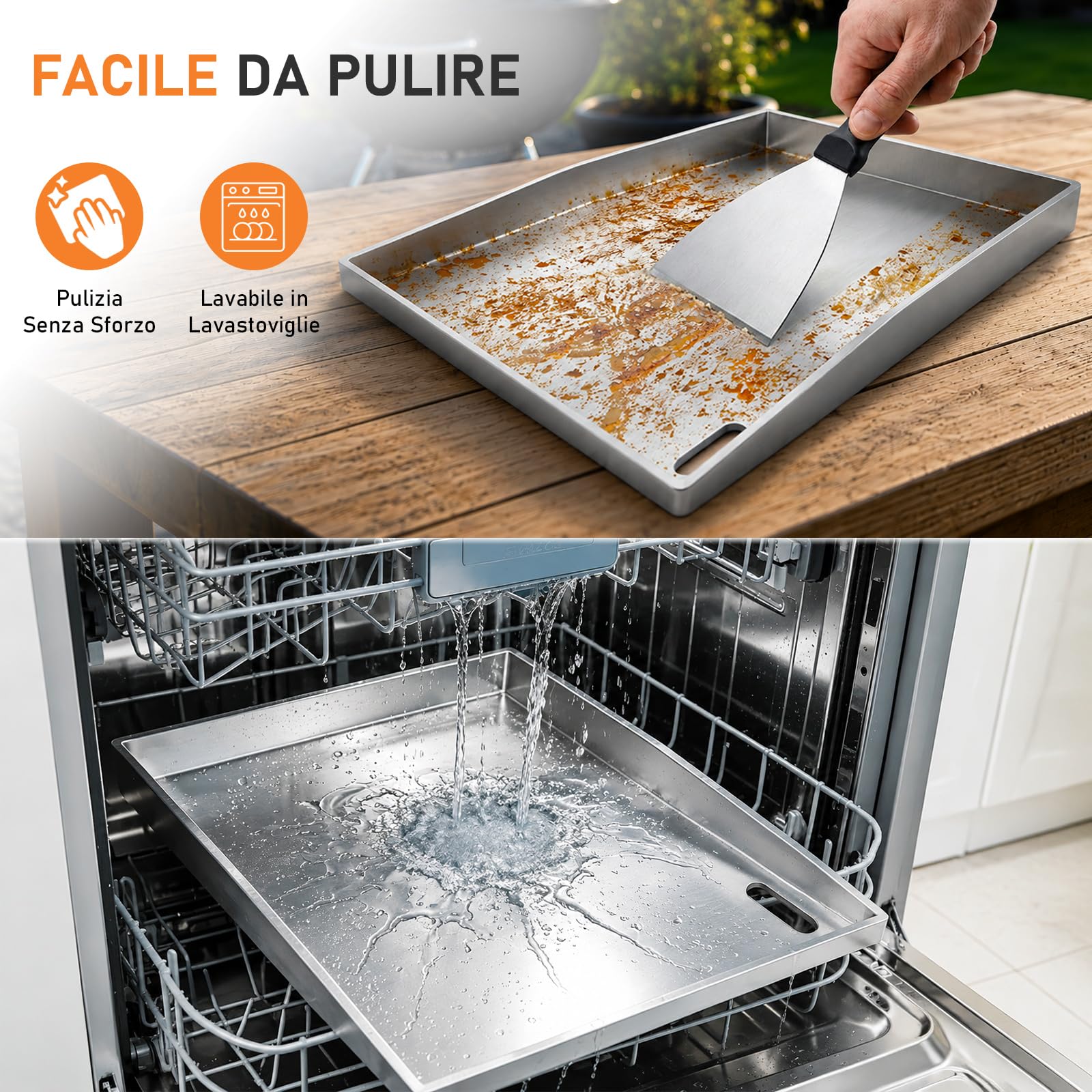 Set di Plancha in Acciaio Inox da 4 mm, 40 x 30 cm, con 5 Pezzi di Utensili per Barbecue, Spatola Inclusa, Stabile e senza Deformazioni, Adatta per Barbecue a Gas e a Carbone.