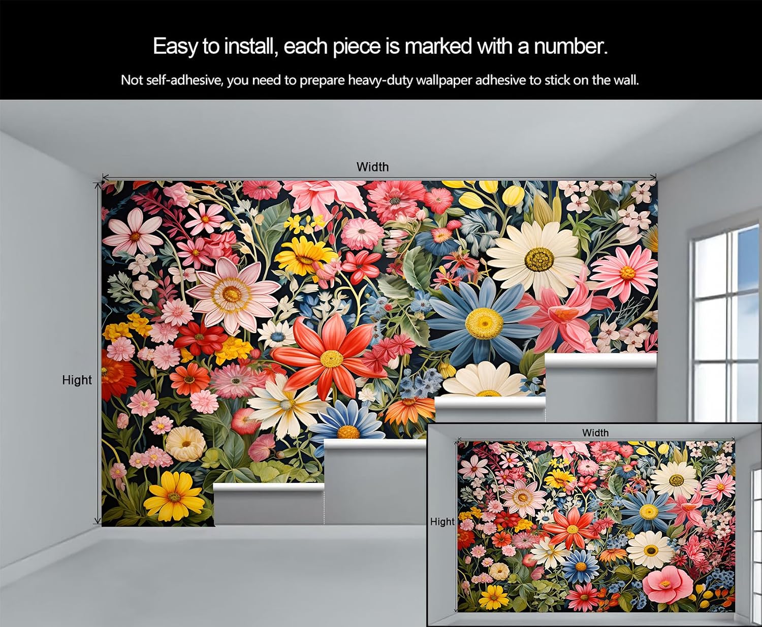 White Daisy Wallpaper for Bedroom Colorful Flowers Wall Mural Tropical Botanical Wallpaper Wall for Bedroom Living Room TV Background