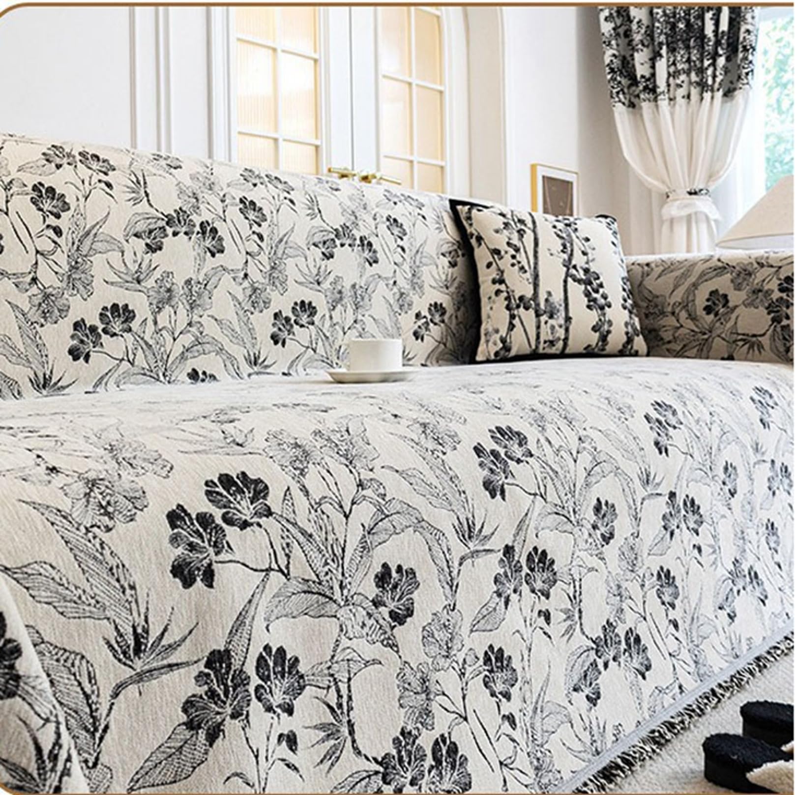 花柄フリンジ付き二人掛けソファ 【公式通販】