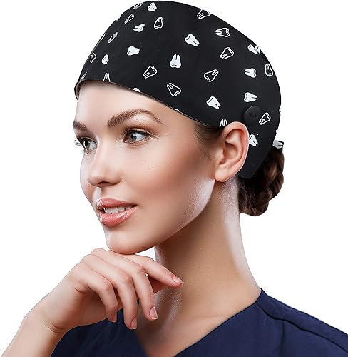 Miniatura 93 de QBA Adjustable Working Cap with Button, Cotton Working Hat Sweatband, Elastic Bandage Tie Back Hats for Women & Men, One