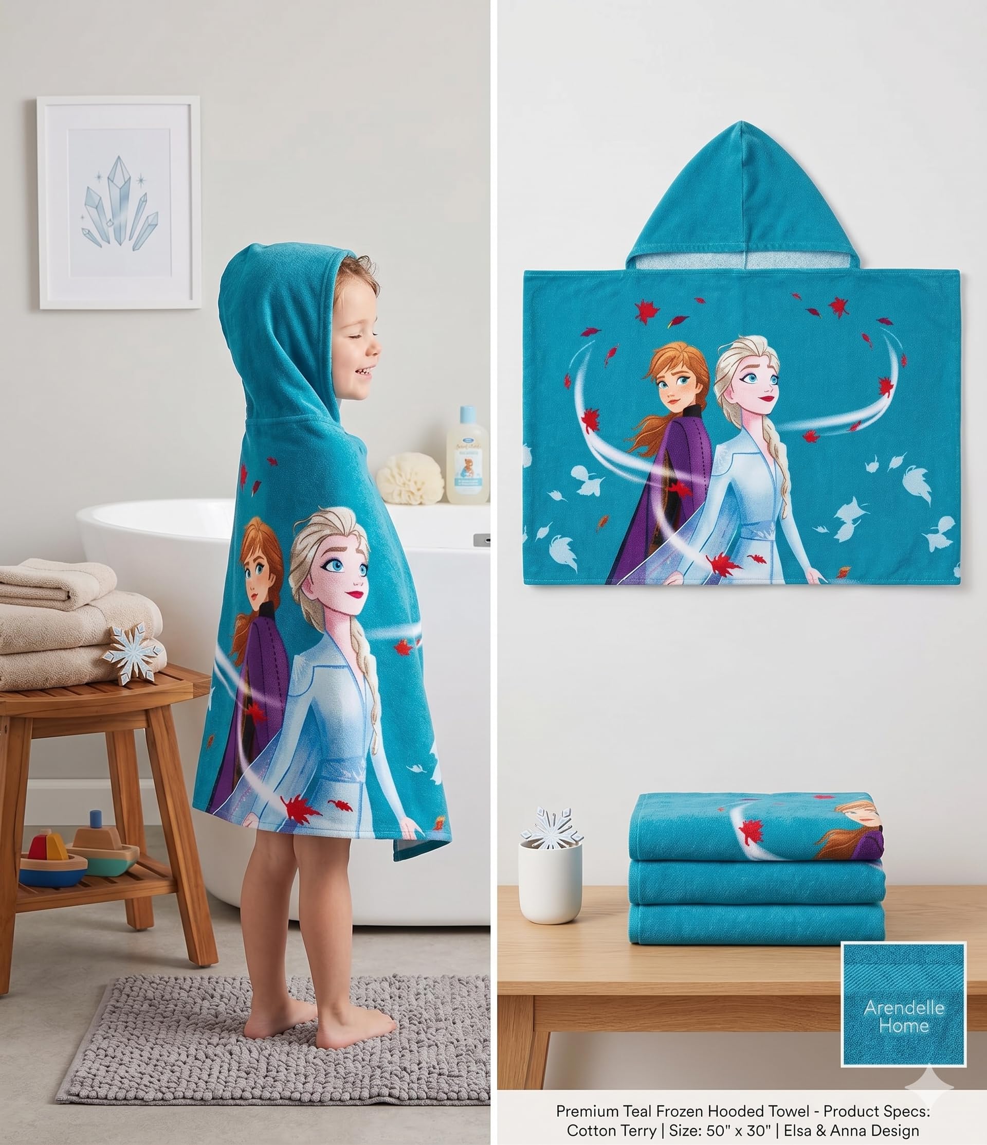Disney Frozen Kapuzenhandtuch für Kinder – 100 % Baumwolle, weich und saugfähig, Strand-, Pool- oder Badewickel (58,4 x 129,5 cm)