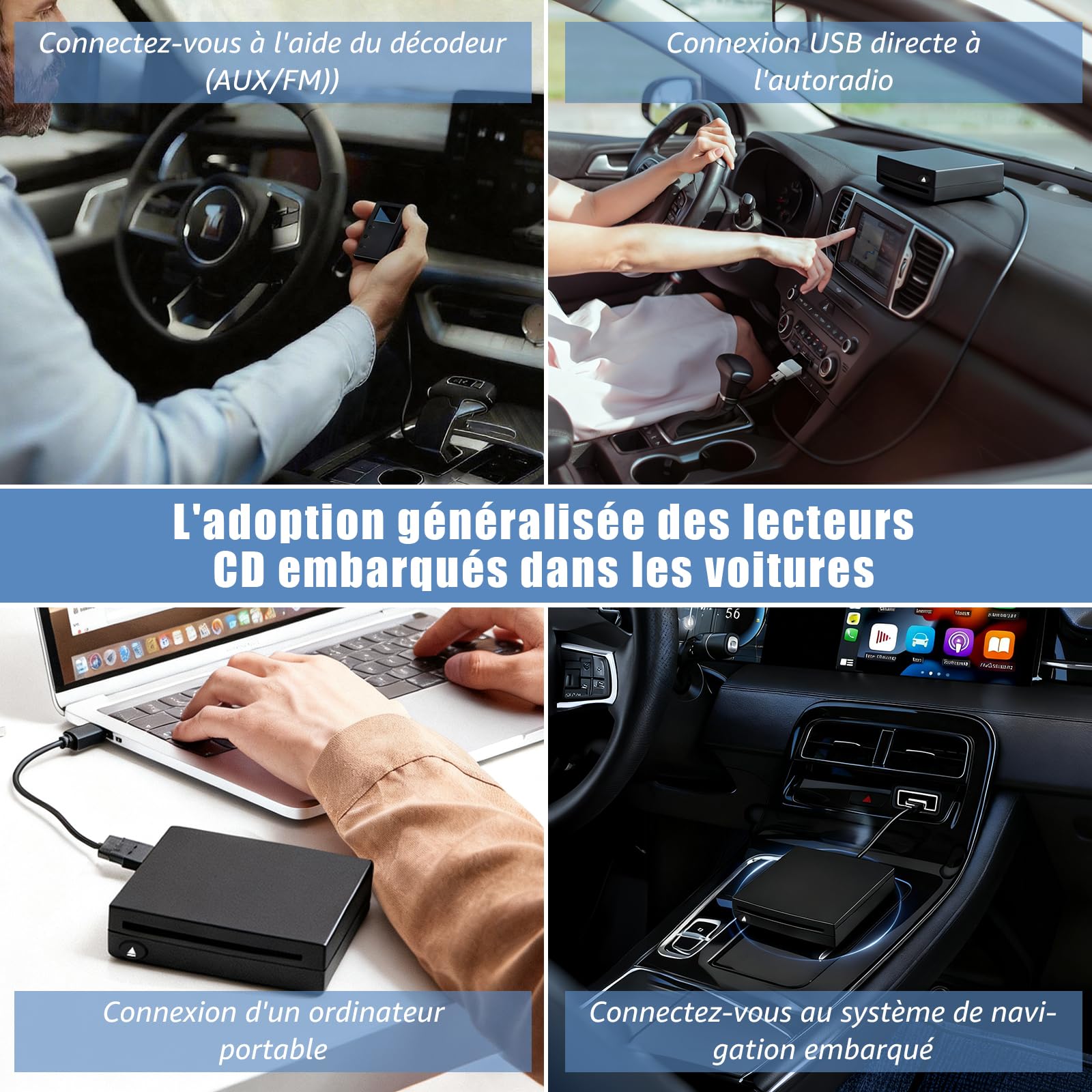 CD-Player für Auto, Computer, Fernseher, mit USB 2.0, tragbarer externer Universal-DVD-Player, Computer, externer Fernseher