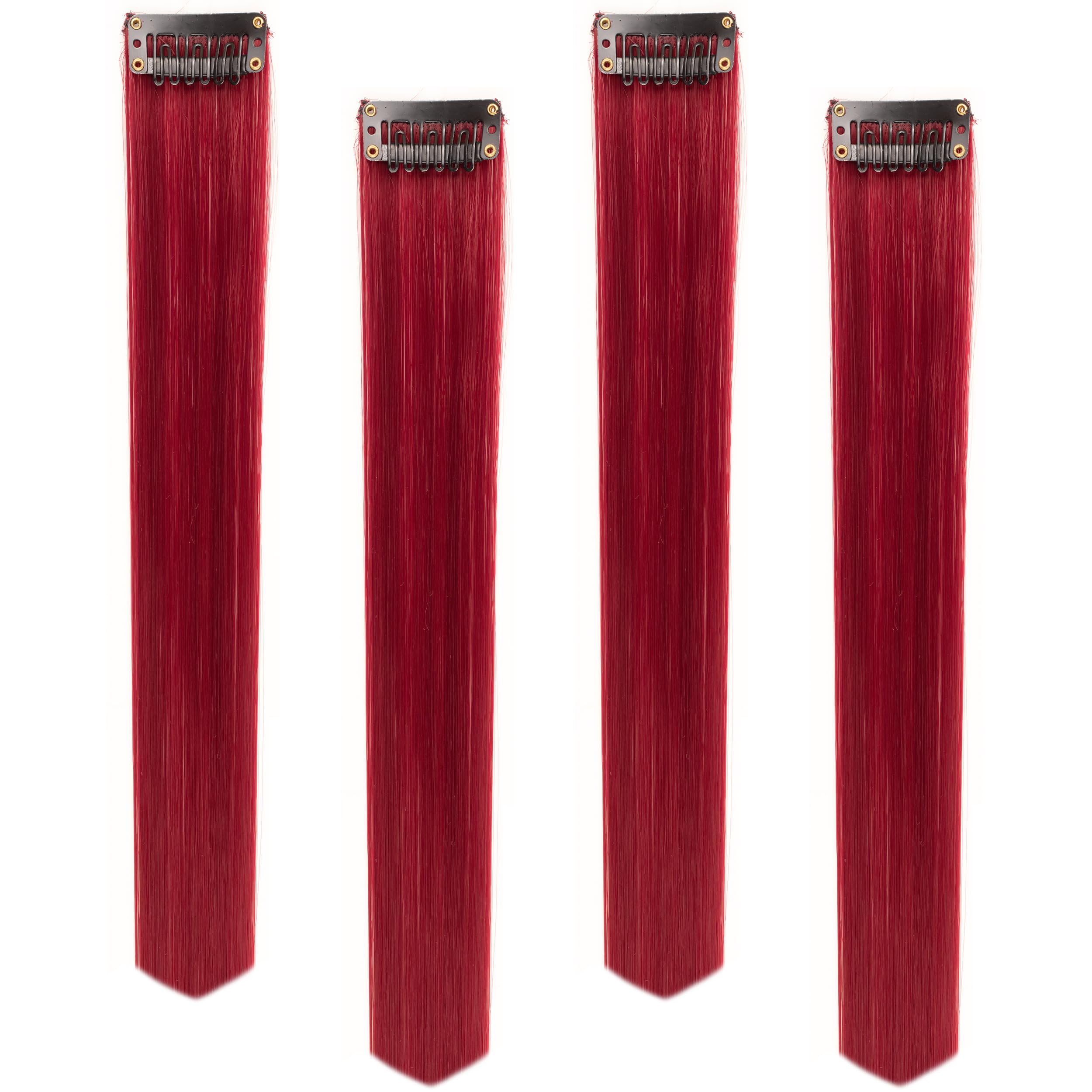 Paradise® Maroon Hair Extensions 22 inches, Pack of 4 Clip-based Straight Colored Hair Streaks for Women & Girls, Party Funky Synthetic Hair Patches-image-23