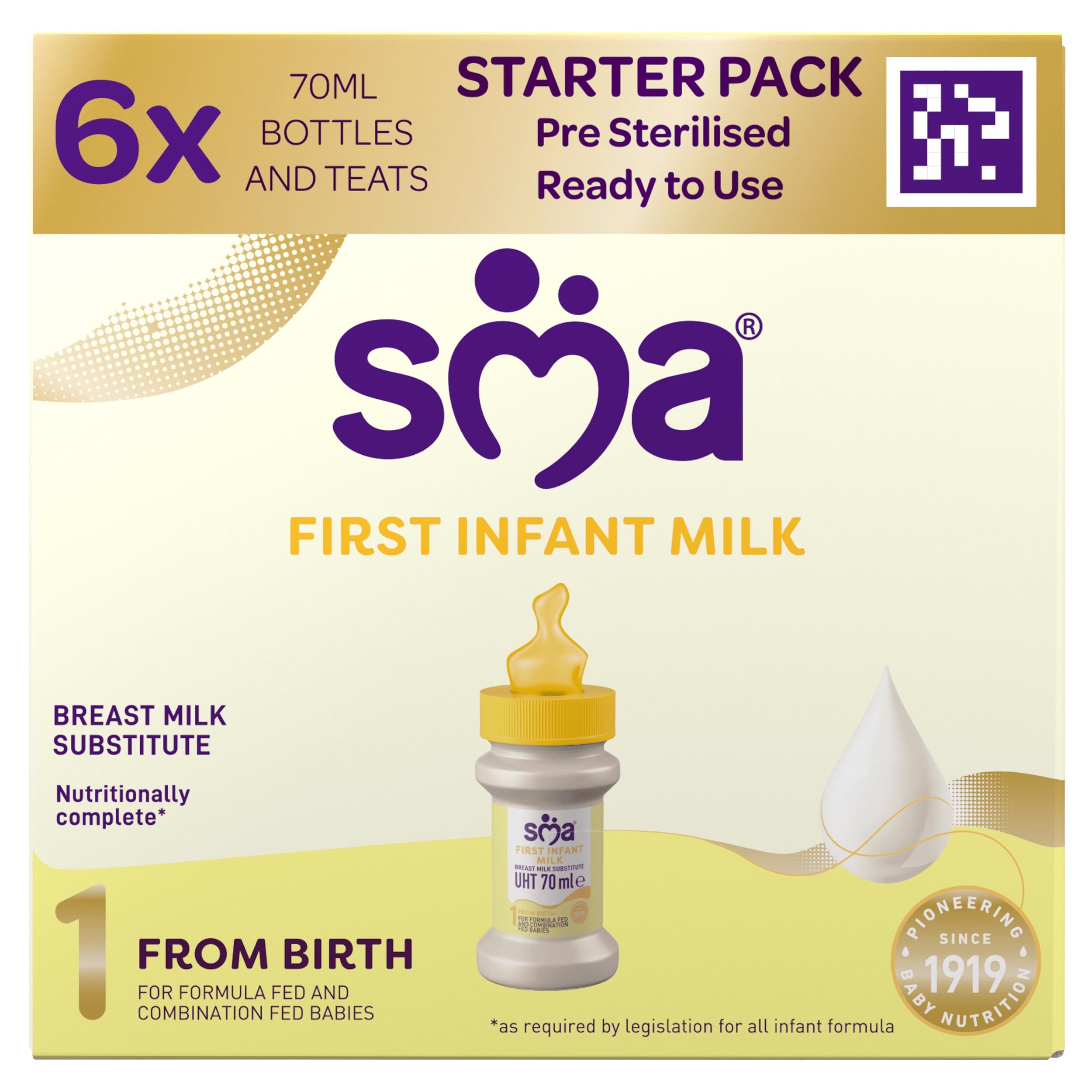 SMA PRO First Infant Baby Milk Starter Pack, Ready to Drink, From Birth (6x70ml)