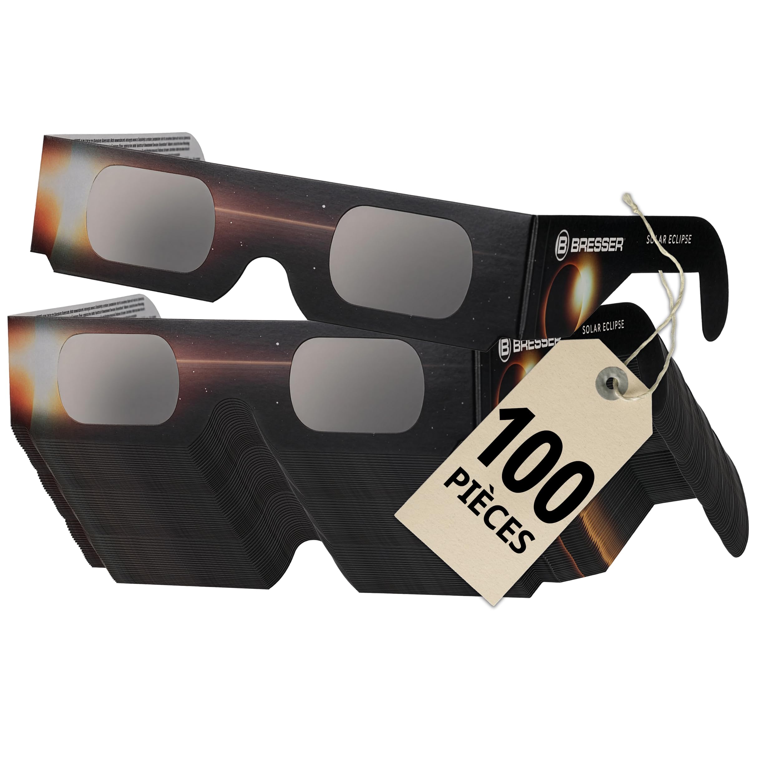 BRESSER Lunettes Eclipse Solaire certifiée CE ISO 12312-2 lot de 100