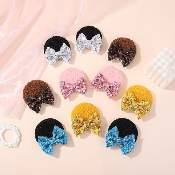 Choicbaby 12 PCS Hair Bow for Gilrs Ears Hair Clips Sequin Polka Dot Bow with Alligator Clip Hair Bows Ears Barrettes Princess Cosplay Hair Accessories for Baby Girls Toddlers Infant Fine Hair