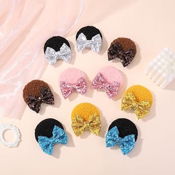 Choicbaby 12 PCS Hair Bow for Gilrs Ears Hair Clips Sequin Polka Dot Bow with Alligator Clip Hair Bows Ears Barrettes Princess Cosplay Hair Accessories for Baby Girls Toddlers Infant Fine Hair