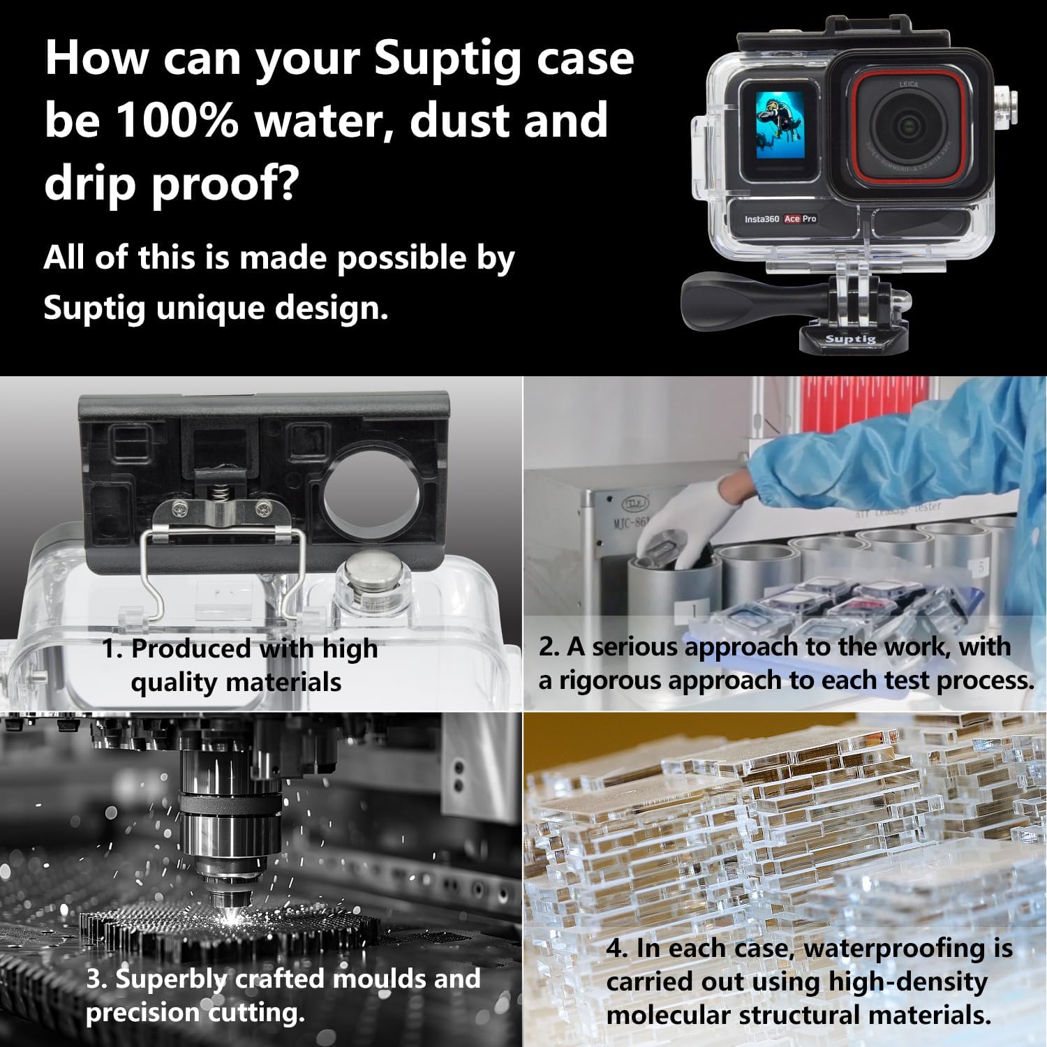 Suptig Waterproof Case, Underwater Case for Insta 360 ace pro Accessories, Waterproof 60Meter(196ft)