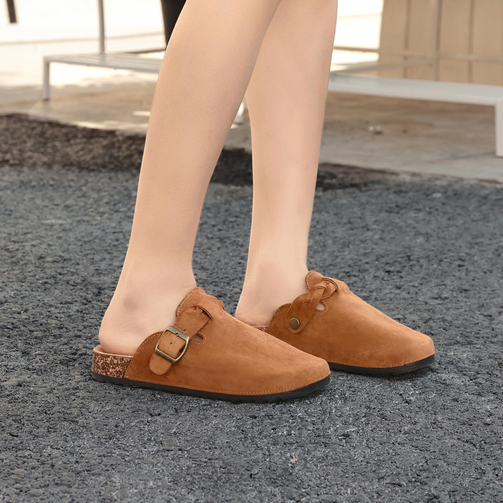 Sabot Uomo Ciabatte Donna,Zoccoli in Pelle con Sottopiede in Sughero,Sandali Uomo/Donna Pantofole in Pelle Scarpe da Giardino Traspirante
