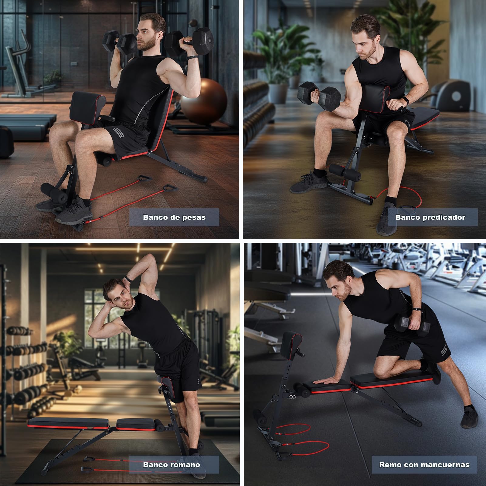 Banco de Pesas Ajustable y Plegable para Musculación, Banco de Entrenamiento Multifuncional para Gimnasio en Casa, Carga Máx. 250/300kg, con Banco Scott o Silla Romana de Hiperextensión