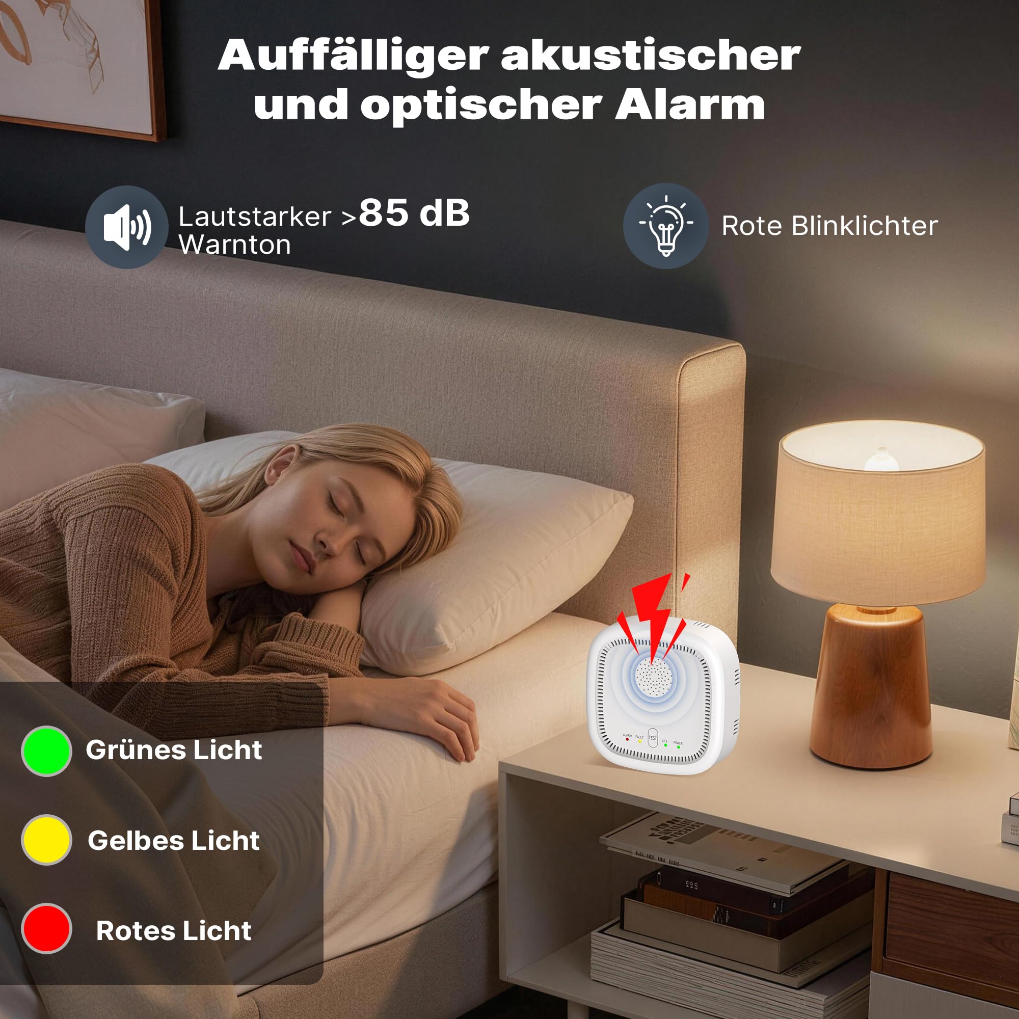 Gasmelder mit 100% Batteriebetrieben, Gaswarner für Haus Wohnmobil, Gaswarner für Erdgas LPG Methan Propan, Mit Akustischem Optischem Alarm (Batterien Nicht Enthalten)
