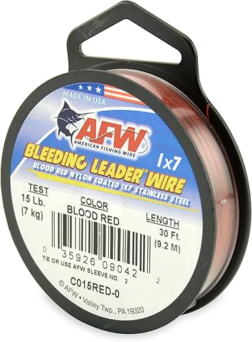 Miniatura 13 de Alambre de pesca americano líder sangrante rojo sangre nylon recubierto 1x7 alambre líder de acero inoxidable
