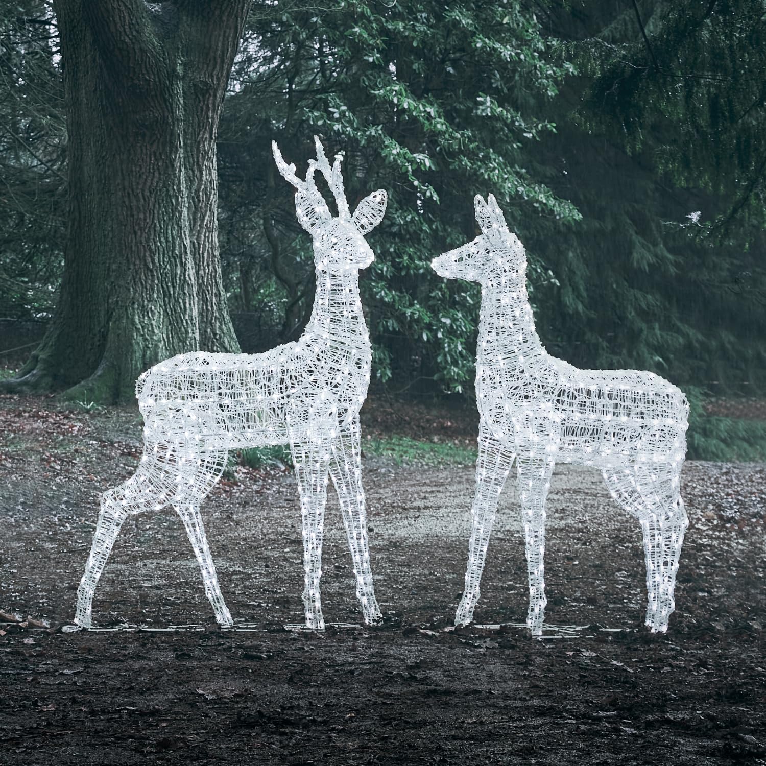 Lights4fun 3-in-1 Swinsty LED Rentier Duo Figur Hirsch 160cm Timer Weihnachtsbeleuchtung Außen und Innen