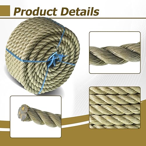 Miniatura 15 de Cuerda trenzada de 1 pulgada x 100 pies, cuerda sintética de tres hebras para decoración de interiores o exteriores, proyectos de bricolaje