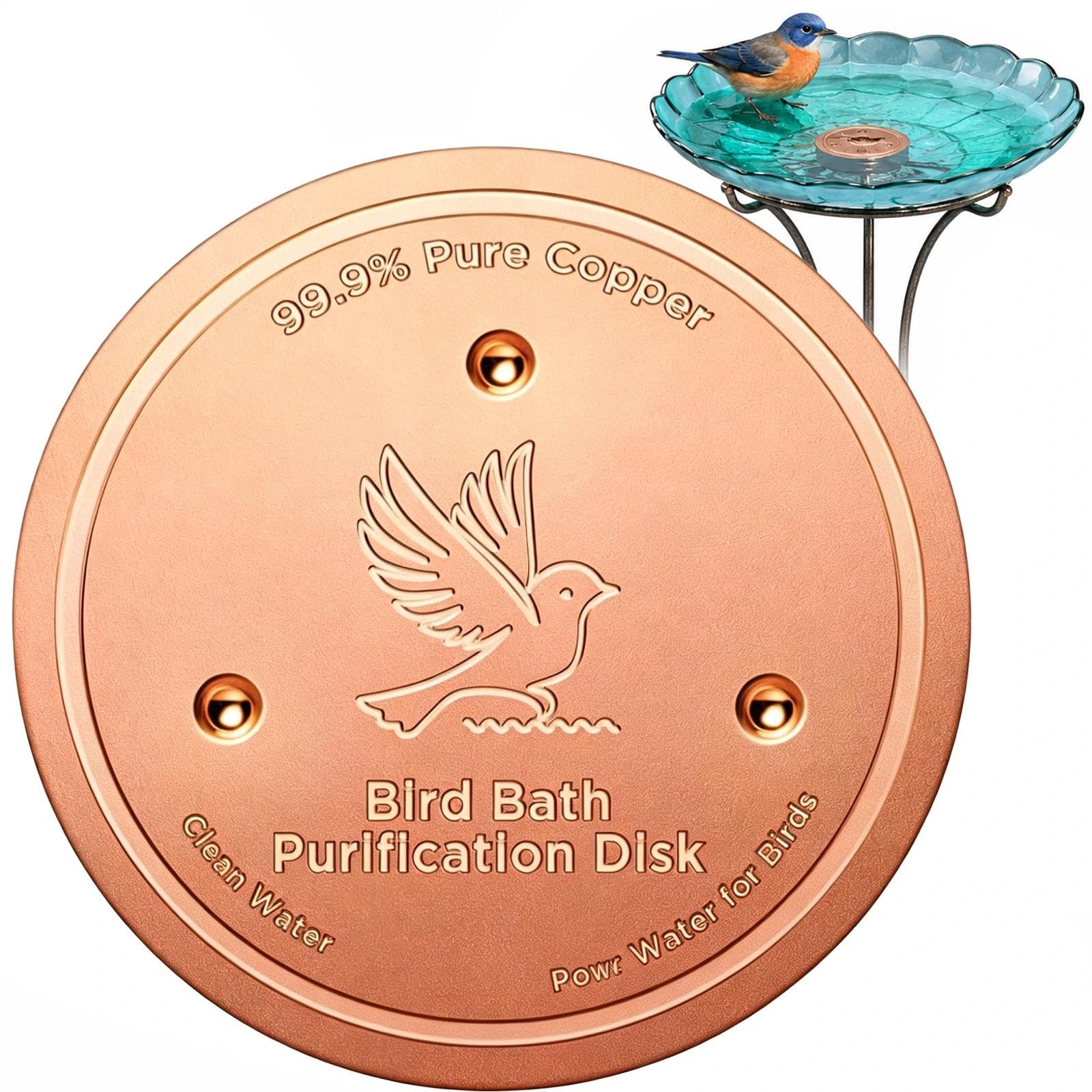 ICEROSEE Bird Bath Copper Disk, 99.99% Pure Copper Birdbath Cleaner, 10mm Physical Algae Prevention for Safe Clean Water, All-Season Fit for Outdoor Bird Baths, Fountains & Bowls
