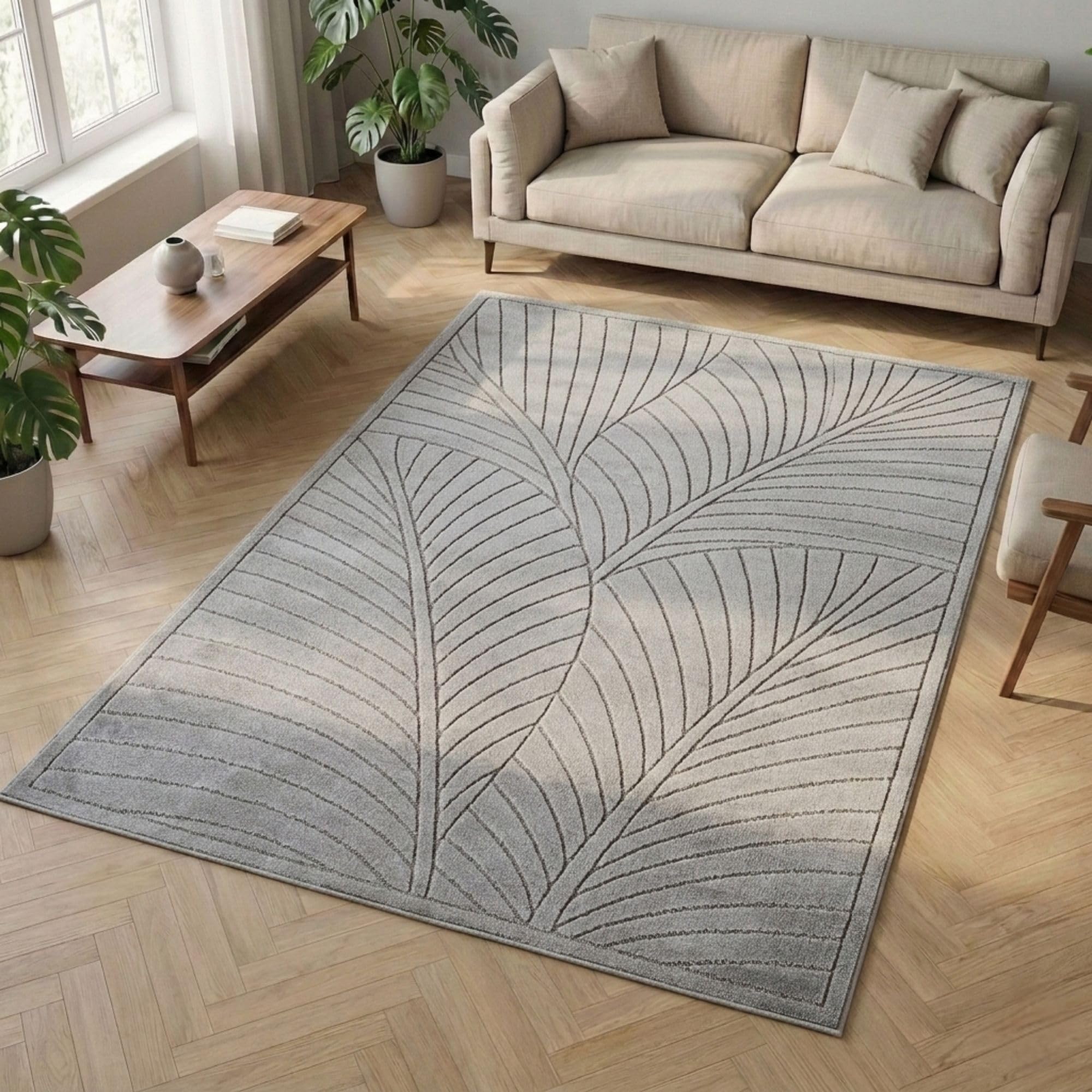 Carpetsale24 Kurzflor Teppich Beige Wohnzimmer Schlafzimmer 3D Hoch-Tief-Effekt, Skandinavisch Boho Motiv, für Outdoor Bereich geeignet Terrassen oder im Balkon