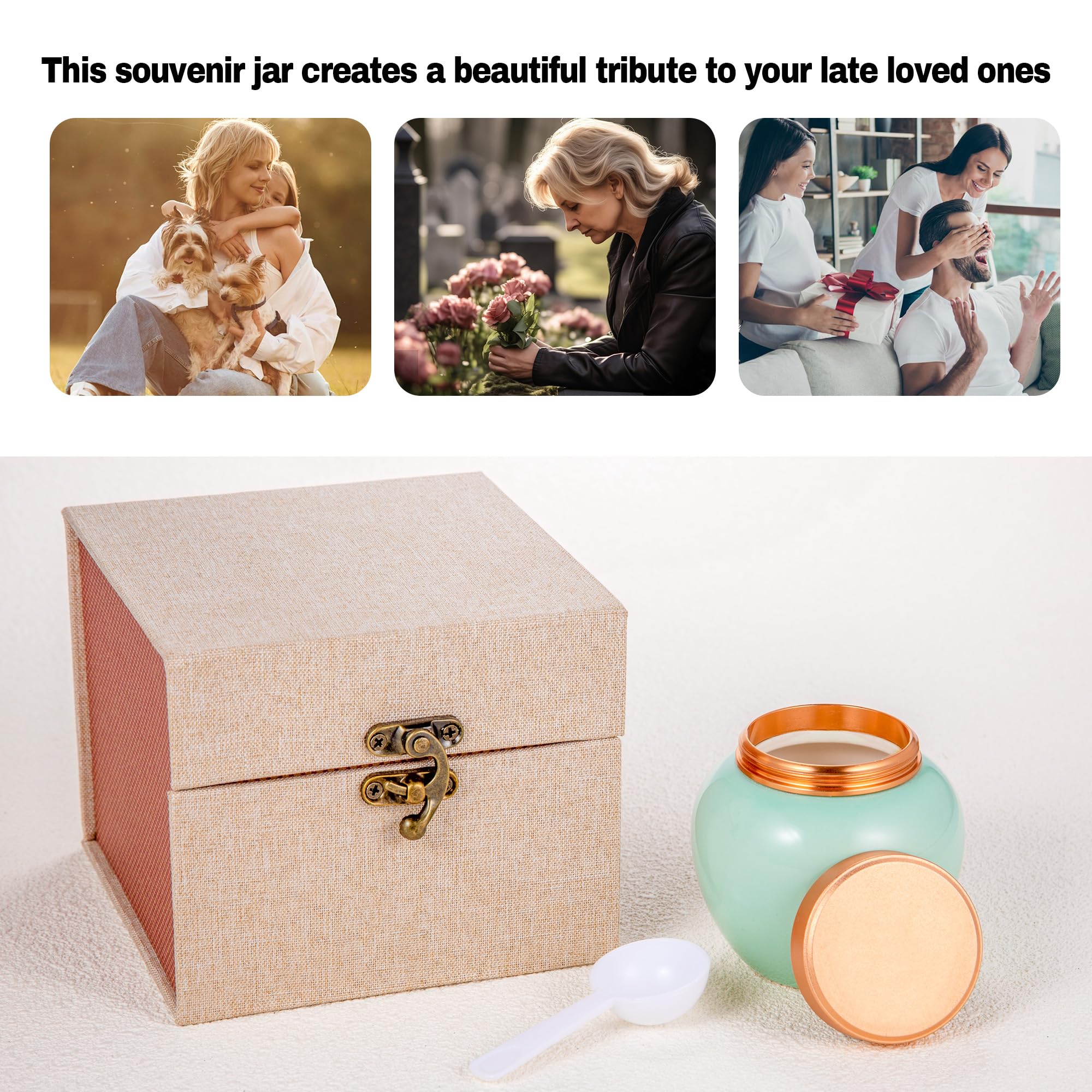 Family Tree Keepsake Urns for Ashes - In Loving Memory Decorative Funeral Memorial Urn - Green Ceramic Urns with Metal Screw Lid - Image 2