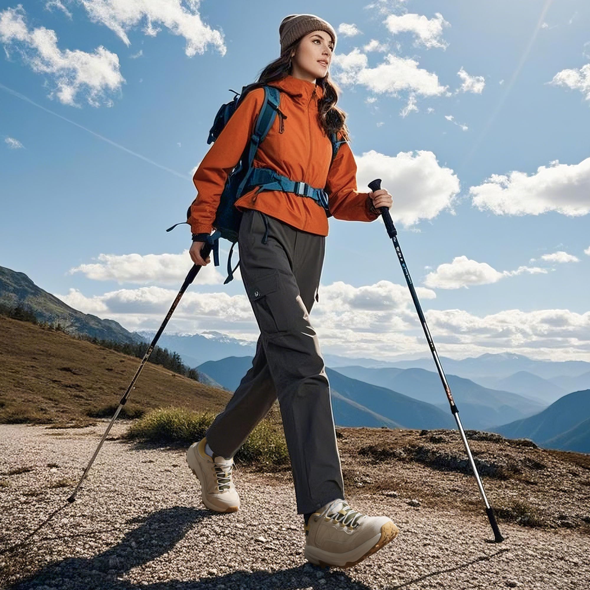 NORTIV 8 Damskie wodoodporne buty turystyczne z podparciem łuku na zewnątrz, skórzane, do chodzenia, trekkingu, na kemping, tenis, trening, trampki Wicklow, Brązowy/biały, 5.5