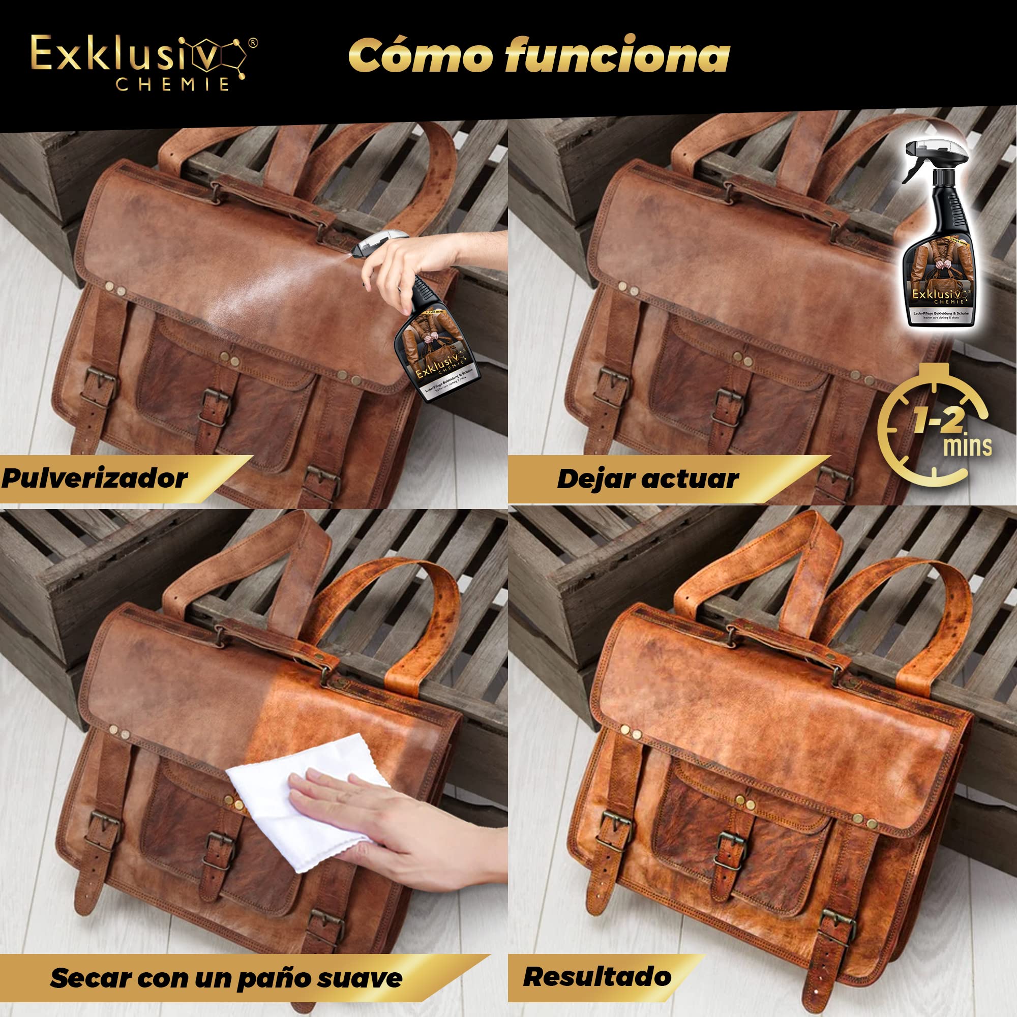 Exklusiv Chemie® Cuidado de la piel Ropa y calzado | Cuidado del cuero para ropa y zapatos de cuero | Spray para el cuidado del cuero | Limpiador de cuero | 500 ml | Para chaquetas de cuero, zapatos de cuero y bolsos de cuero