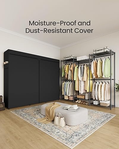 Miniatura 5 de SONGMICS Perchero de Ropa de Alta Resistencia, Perchero para Ropa, Armario Portátil, Perchero de Ropa de 68.7 Pulgadas de Ancho con Estantes