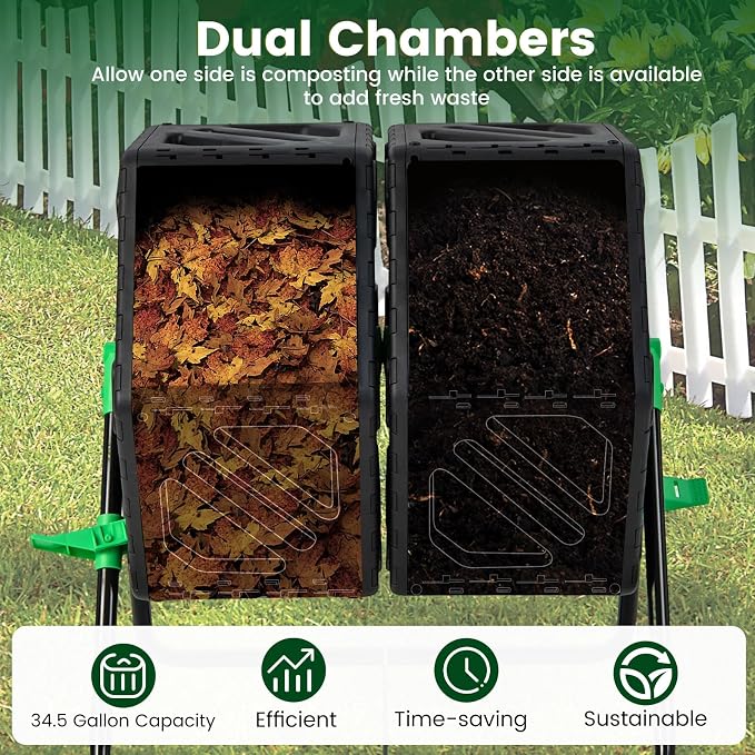 Compostera giratoria doble cámara rectangular 34.5 gal miniatura 5