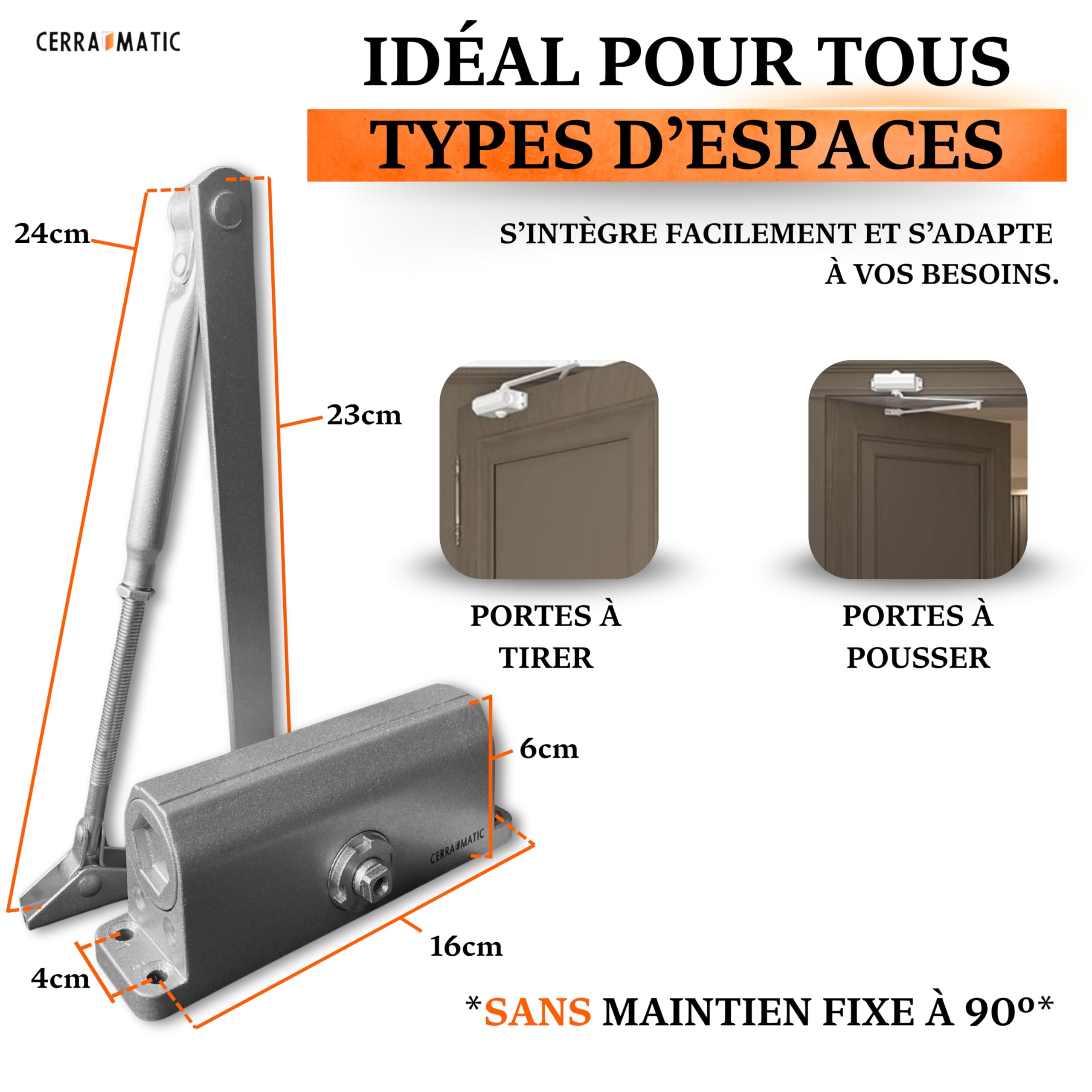 M-200 Ferme Porte – Groom Hydraulique à Bras Articulé, Fermeture Porte Automatique Silencieuse, Amortisseur 40-65kg, Anti Claquement