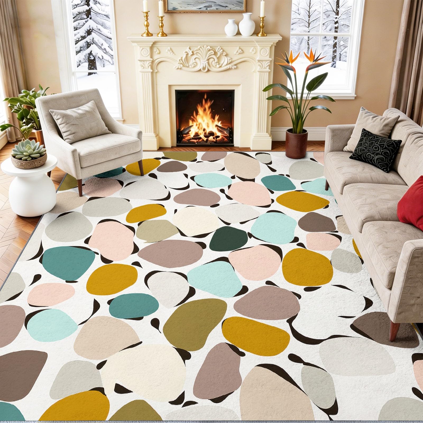 Tapis salon poil ras lavable 120x180 antidérapant blanc chambre