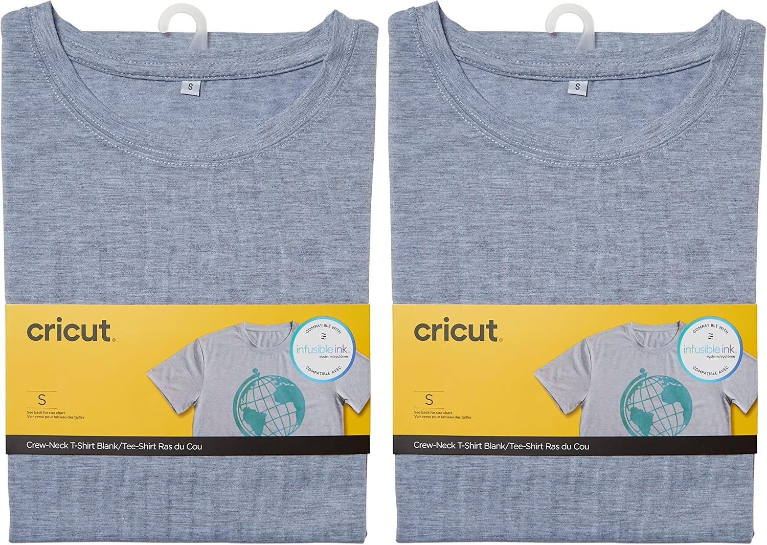 Cricut Men's Crew Neck T-Shirt Gray-Small Infusible Ink Blanks,2007556 (Pack of 2)