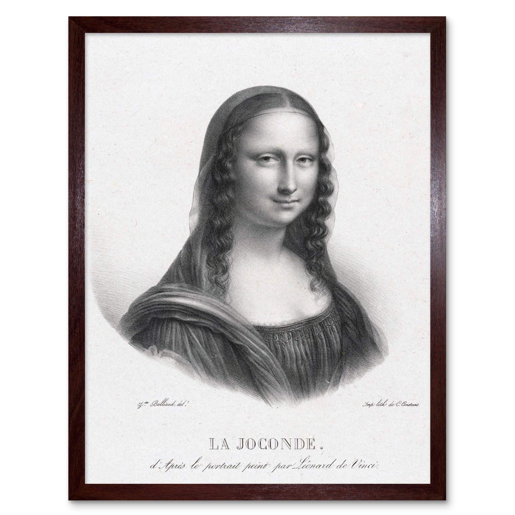 Artery8 Belliard Portrait Of Mona Lisa Drawing Art Print Framed Poster Wall Decor 12x16 inch