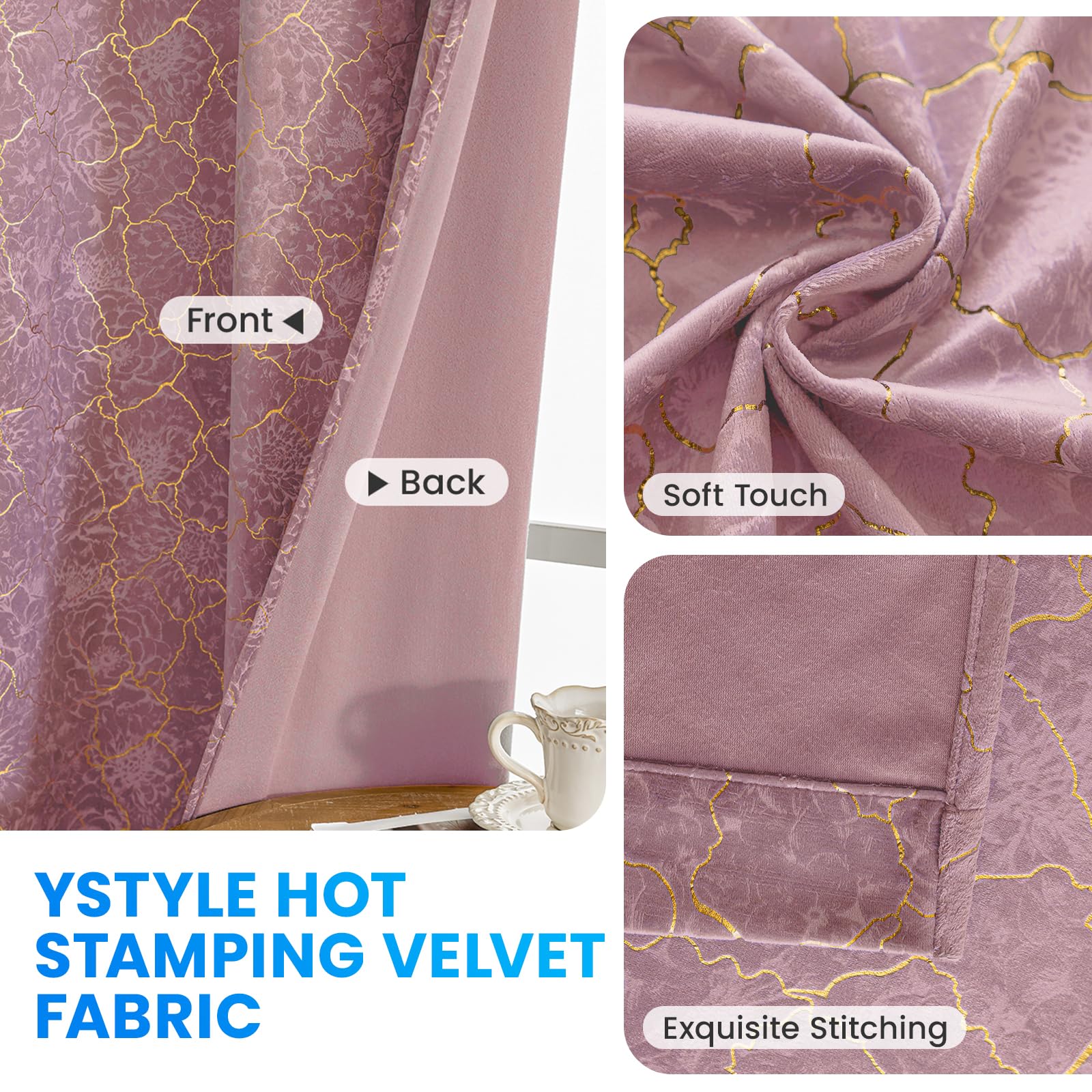 Ystyle Samtvorhang 2er Set 140x300cm, Blickdichte Vorhänge Samt für Schlafzimmer Wohnzimmer mit Ösen, Wunderschön Weich Vorhang Velvet Curtains, Verdunkelnd Samt Gardinen Blickdicht, Rosa