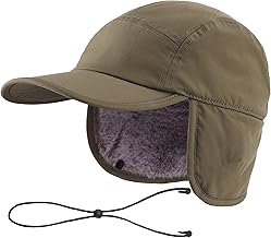 Home Prefer Mens Faux Fur Trapper Hat Waterproof Visor Fleece Lined Winter Baseball Cap Earflaps Hunting Hat for Men