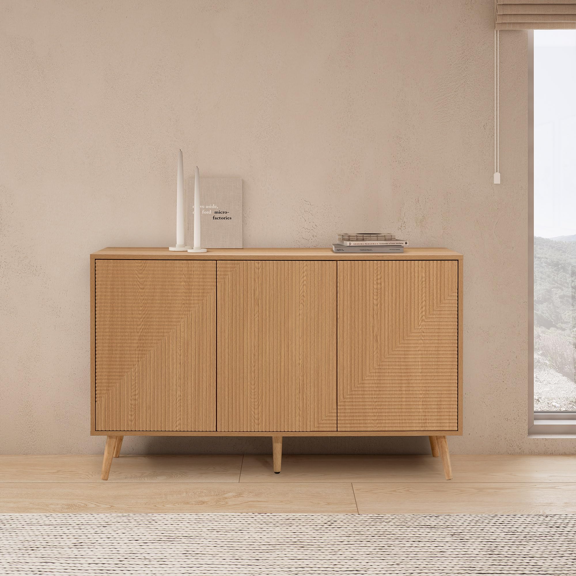 HOMN LIVING Aparador Telmo 3 Puertas Color Roble, 120 cm (Ancho) 40 cm (Profundo) 76 cm (Altura)