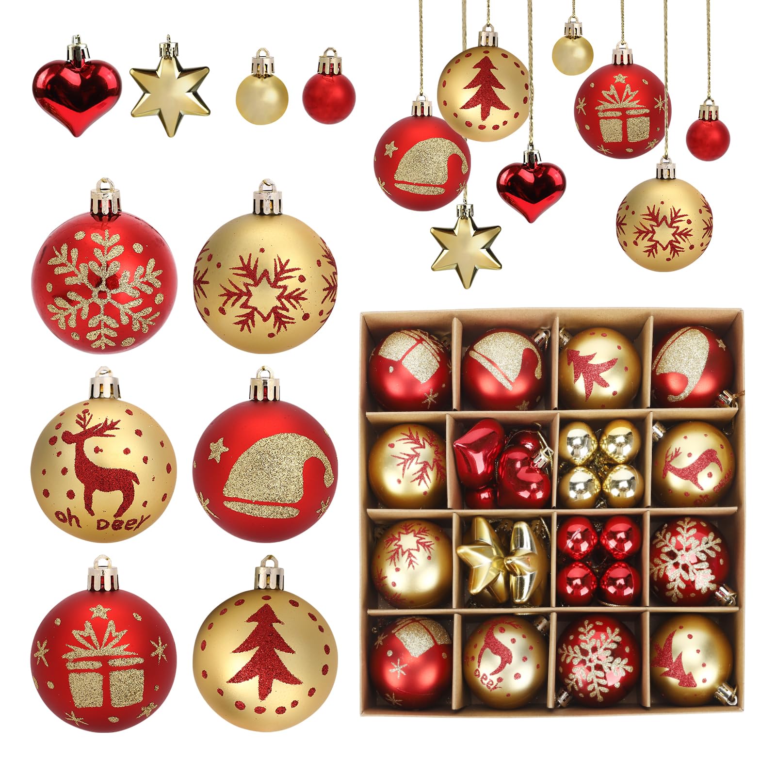 Christmas Baubles for Christmas Tree Decoration,40 PCS Xmas Tree Decoration with Red and Gold Balls,Delicate Hanging Pendant for Christmas Decorations Festive Holiday Home Birthday Party