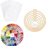 Caydo 6 Pieces Aida Cloth 14 Count with 6 Pieces Embroidery Hoops with 50 Skeins Embroidery Thread for Embroidery, Craft Sewing and Ornaments