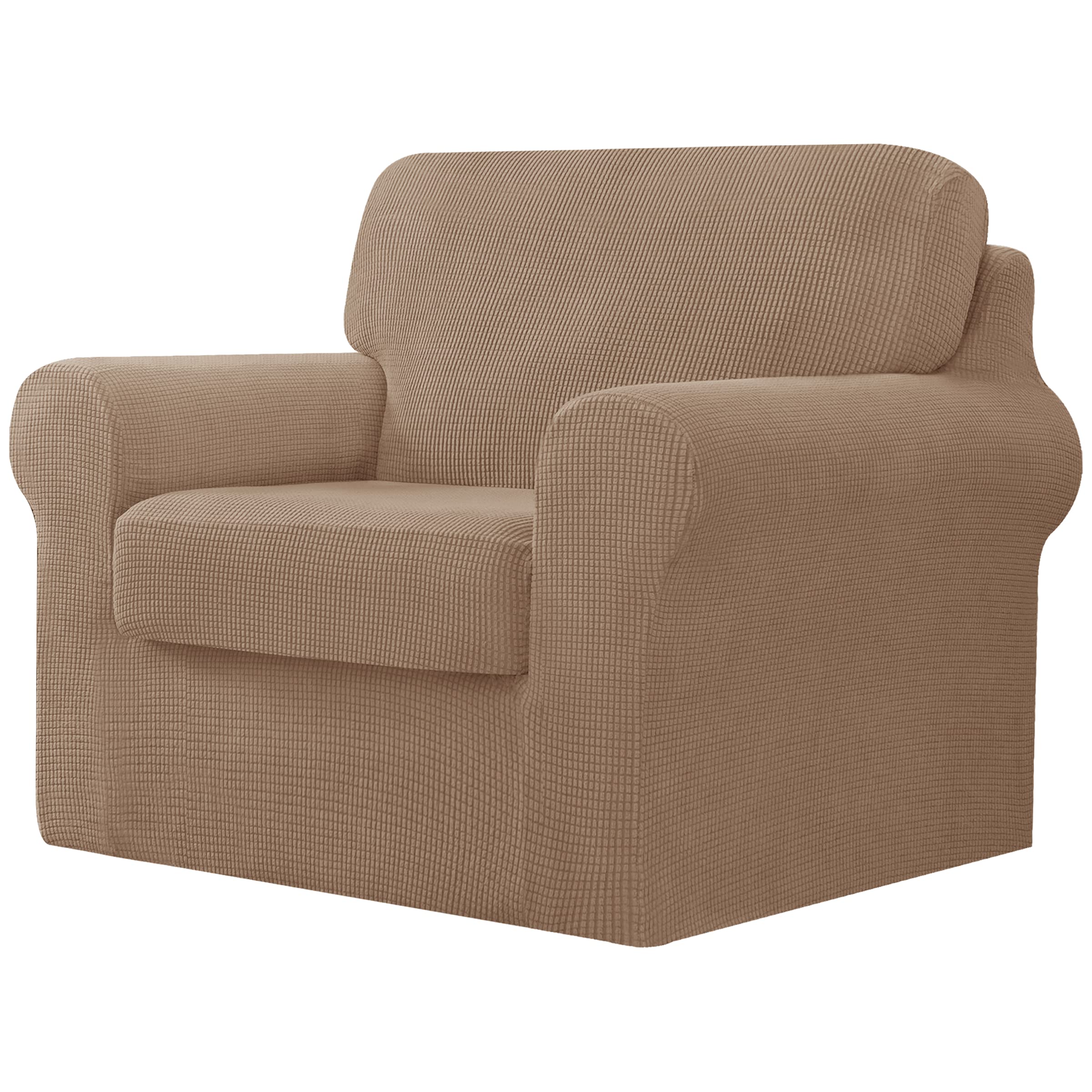 CHUN YI 3 Piece Stretch Sofa Cover, 1 Seater Slipcover with One Separate Cushion and Backrest, Jacquard Spandex Fabric(1 Seater,Camel)