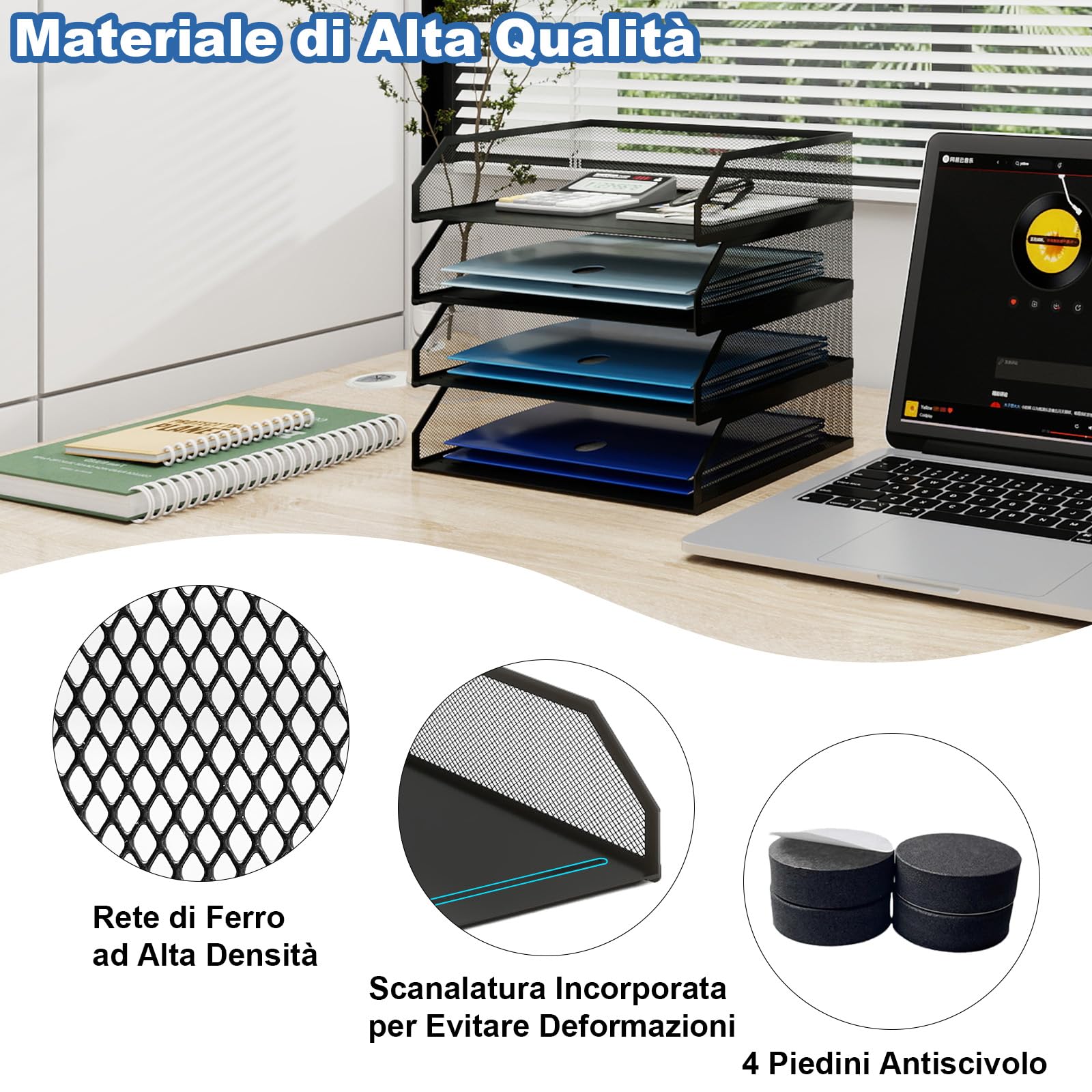 PUNCIA Portadocumenti da Scrivania in Metallo a 4 Livelli Organizer Documenti Vassoio Porta Documenti Accessori Ufficio Vassoio per Lettere a4 Tavolo per Ufficio Domestico e Scola(Nero)