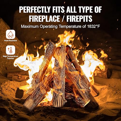 Miniatura 4 de VEVOR 8 troncos de roble, troncos de cerámica para chimenea de gas para chimenea, troncos realistas de madera resistentes al calor, ramas de madera