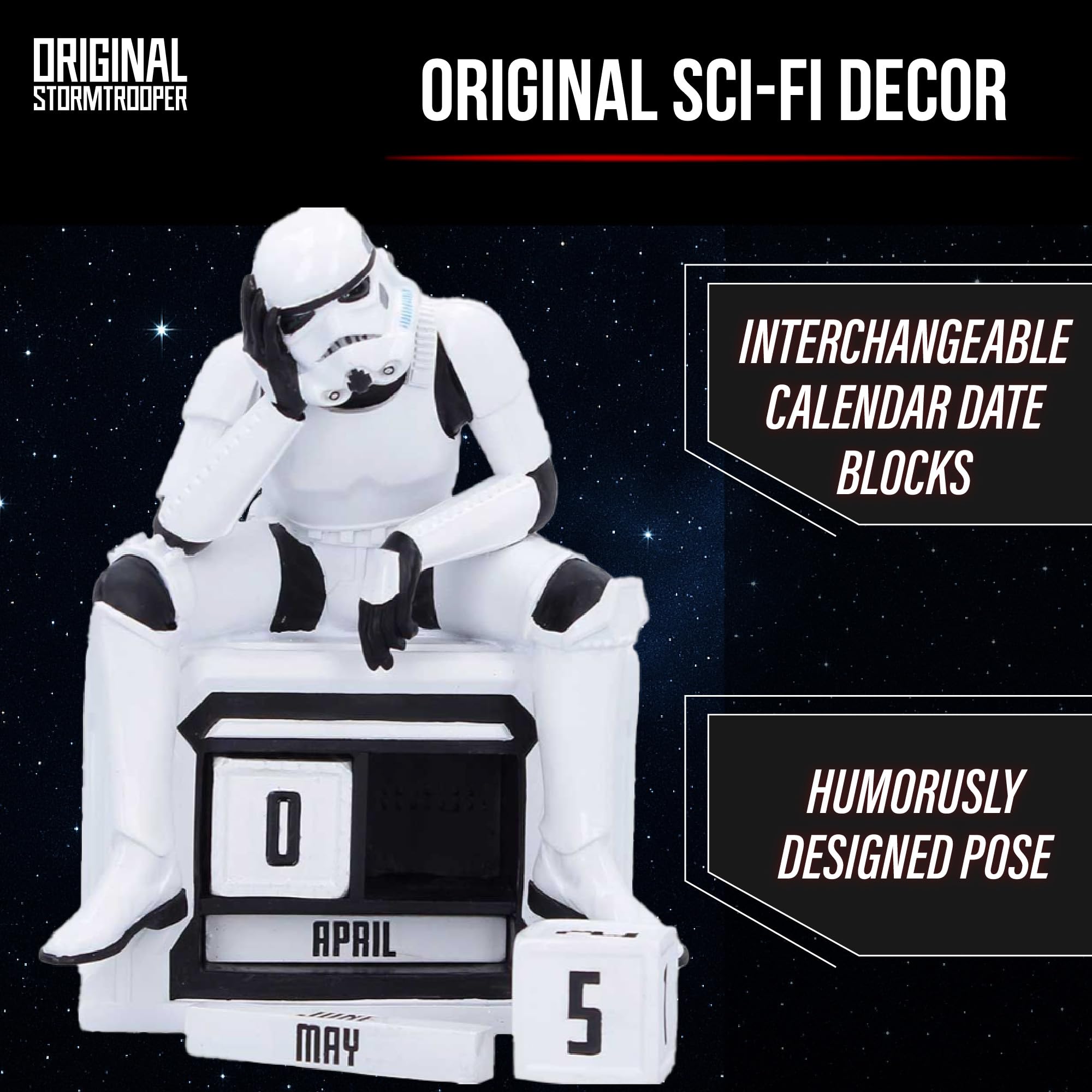 Nemesis Now Stormtrooper What a Day wieczny kalendarz 14 cm – Star Wars dekoracja biurkowa figurka z żywicy z blokami daty, zabawny kalendarz biurowy sci-fi