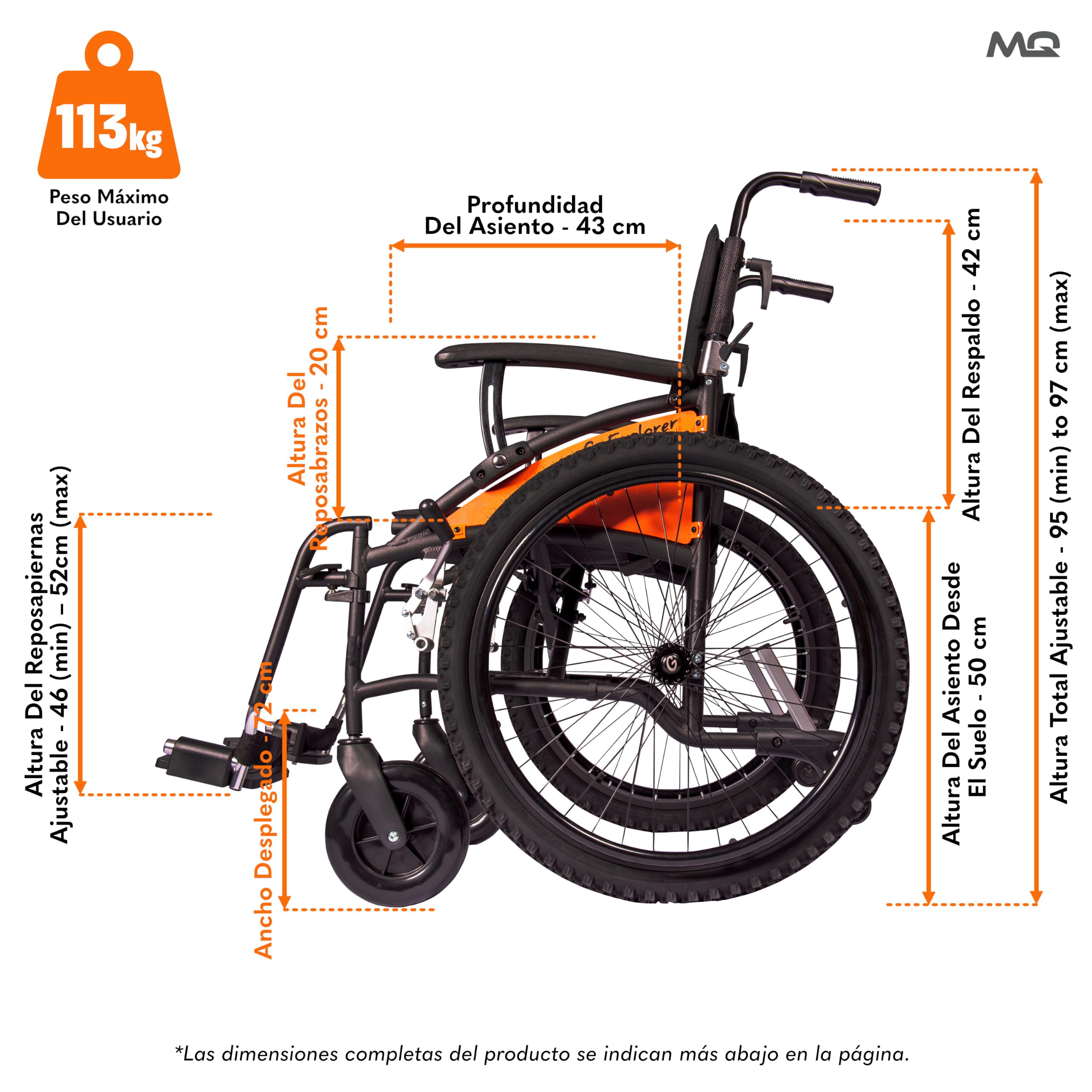 MobiQuip Silla de ruedas todoterreno 12,5 kg, asiento de 18"