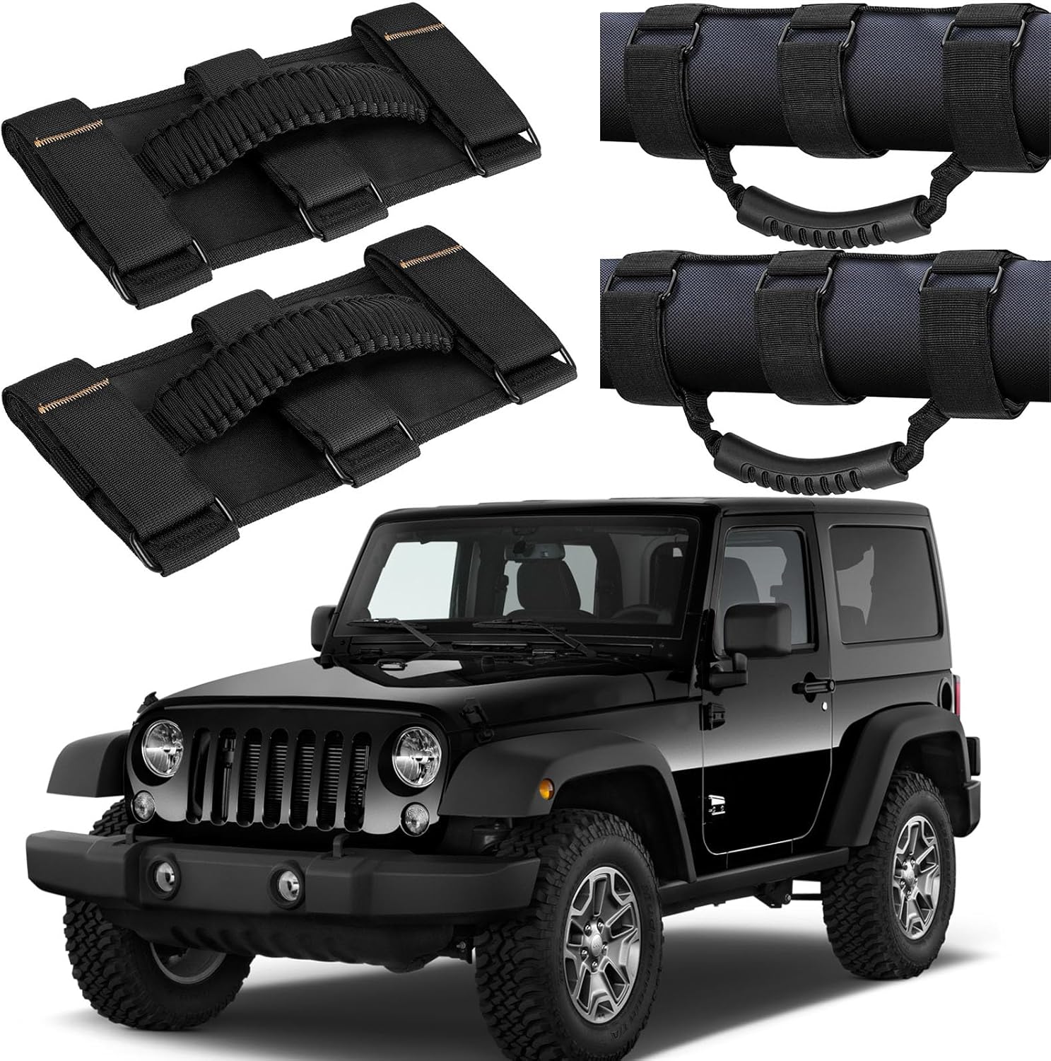 moveland Roll Bar Grab Handles - 2 Pack Grab Handles for Jeep Wrangler with Metal Buckle Fits 1955-2023 Wrangler JL, JK, TJ, YJ & Gladiator Accessories