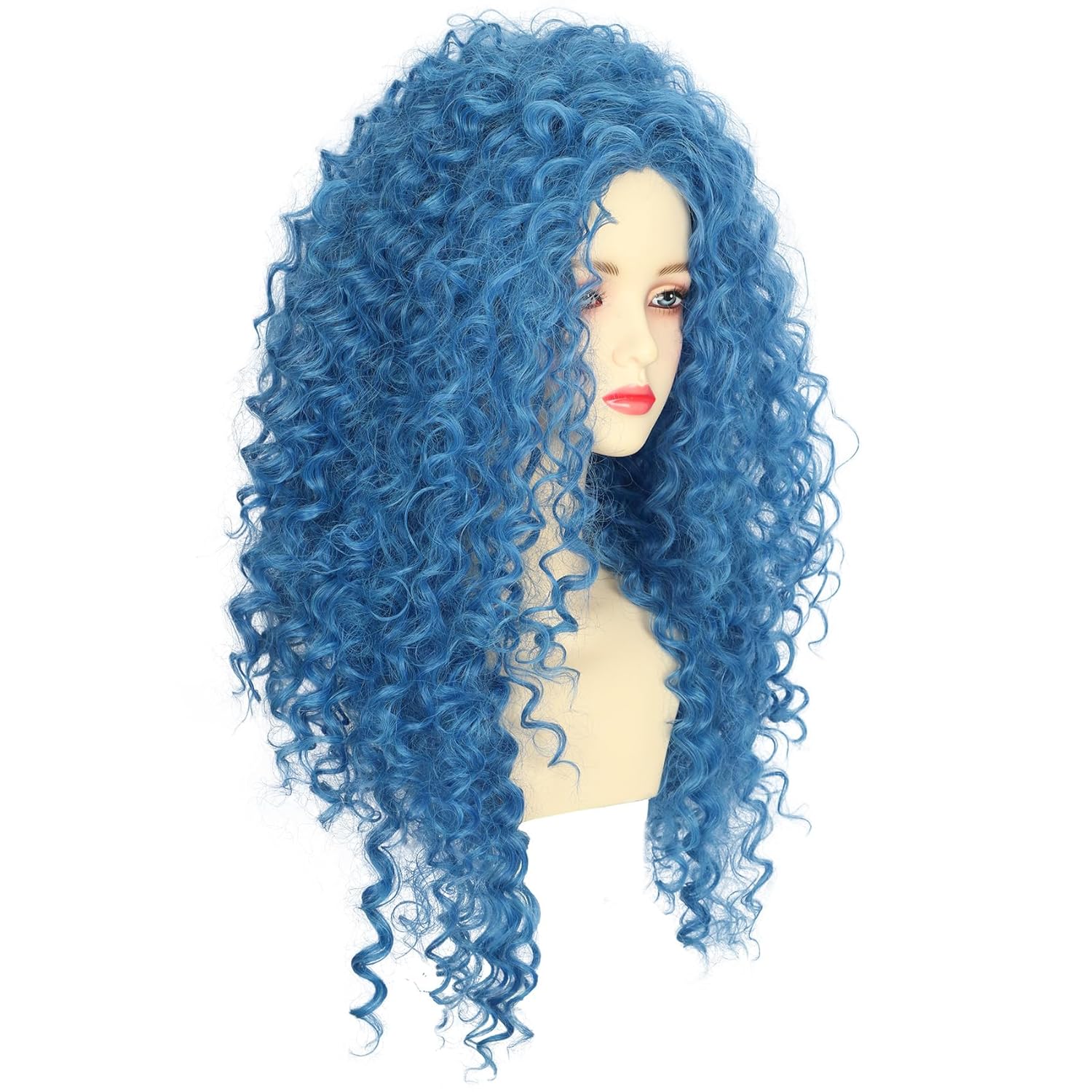 karlery Women Adult Long Blue Curly Wig Halloween Cosplay Party Costume Wig - Image 4
