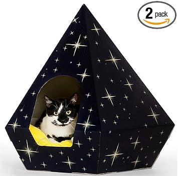 troppipets Cardboard Cat House | Cat beds Large Include Removable Cushion Pillow Fits Small Dogs Vibrantly Colored Sturdy Corrugated Cardboard beds