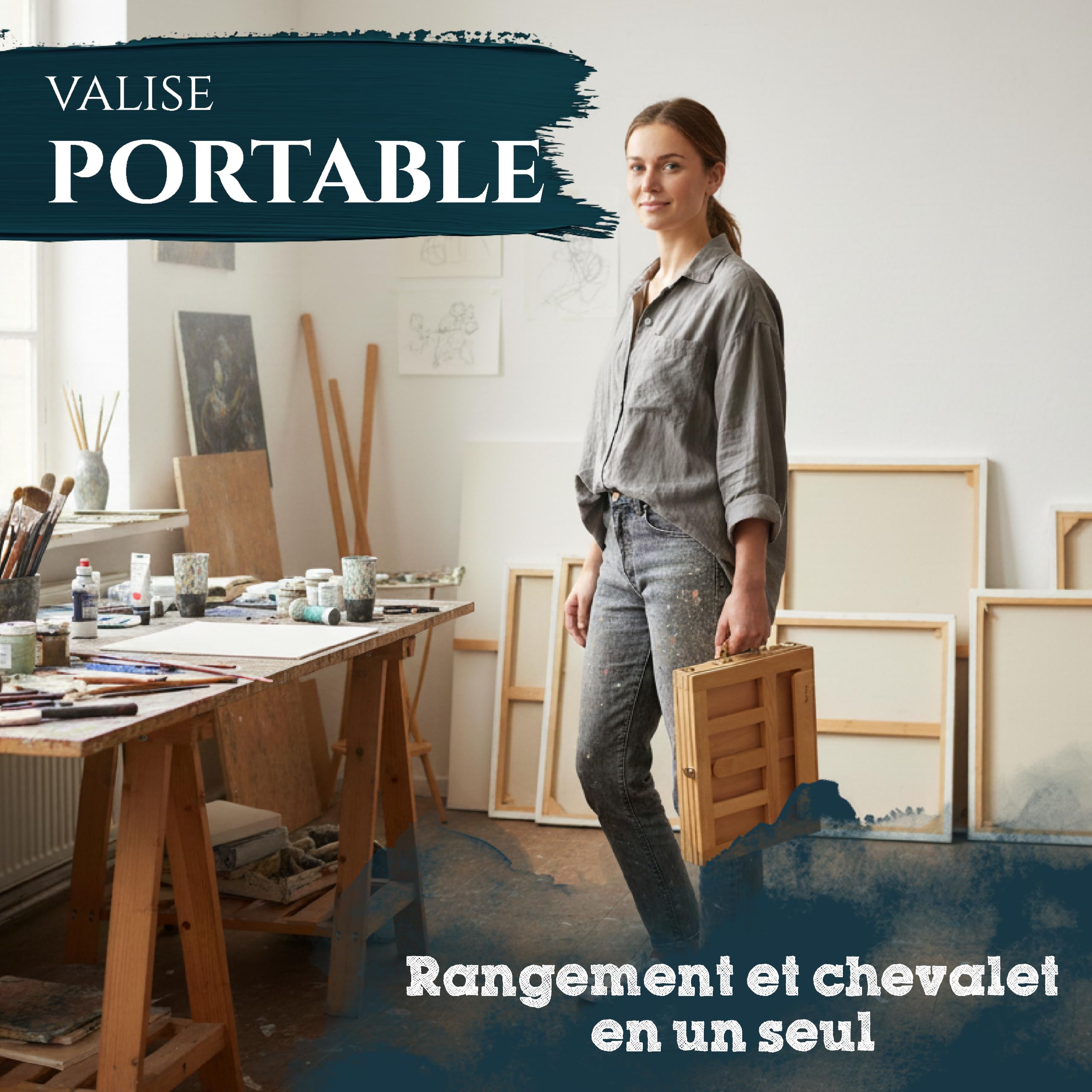 Artina mallette chevalet boîte planche à dessin avec tiroir rangement table | 33,5x26x27cm des accessoires et fournitures avec Malette Compartiments peinture artiste antidérapant peindre dessiner Colmar