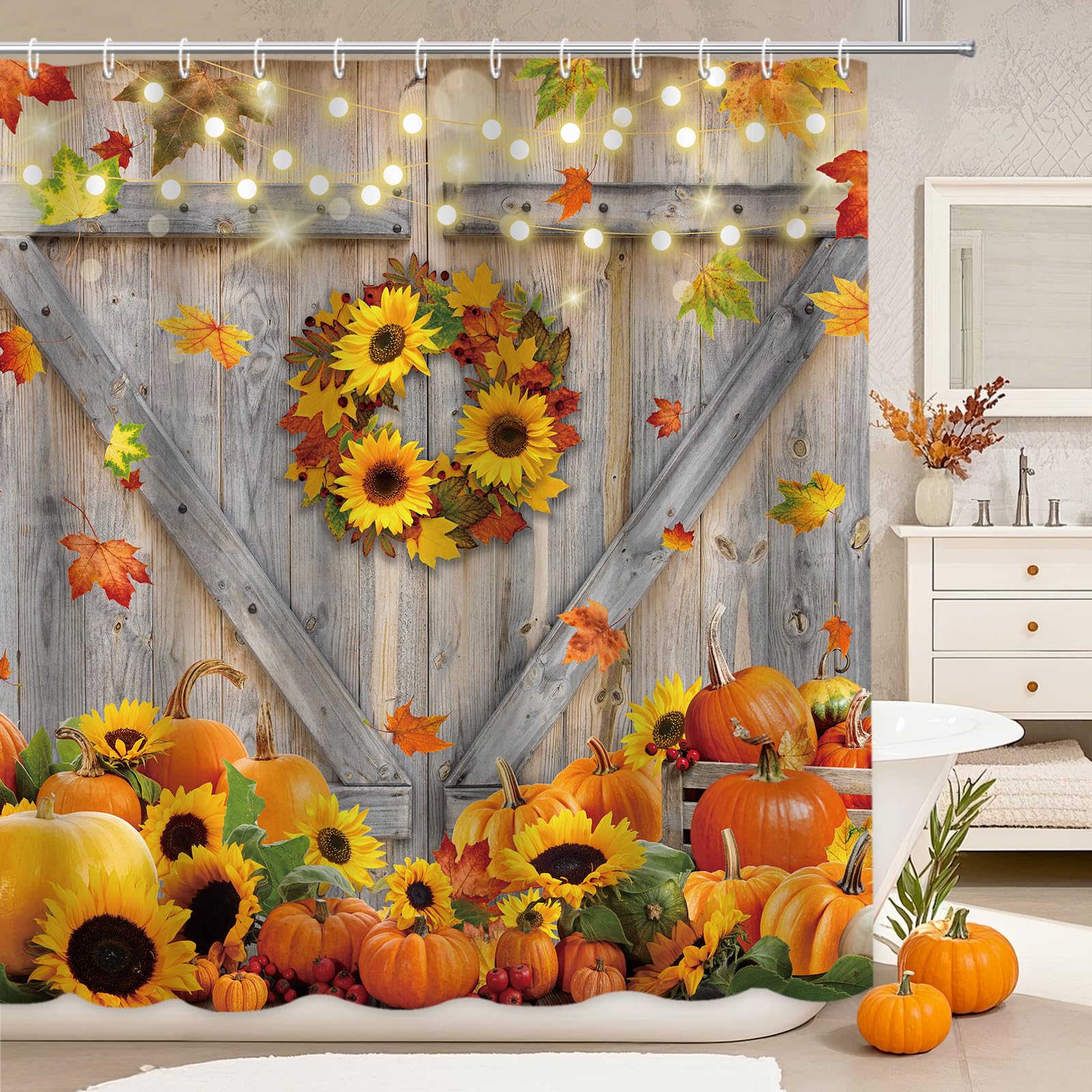 Rideau de douche d'automne et Thanksgiving à motif citrouilles rustiques